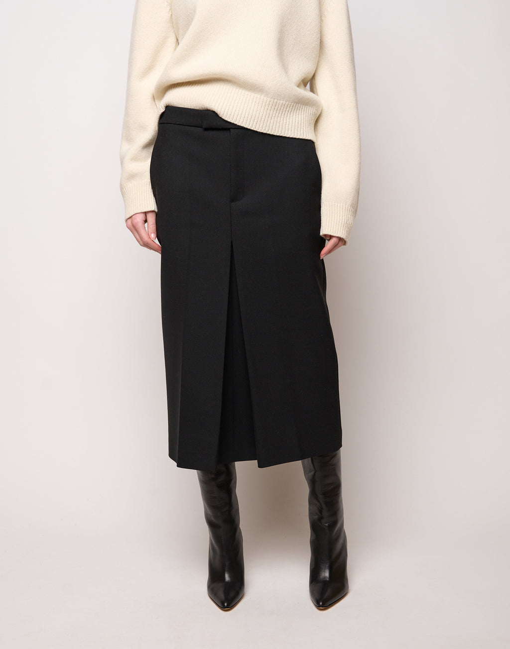 DOUUOD Longuette con Spacco in Doppio Twill Stretch Nero