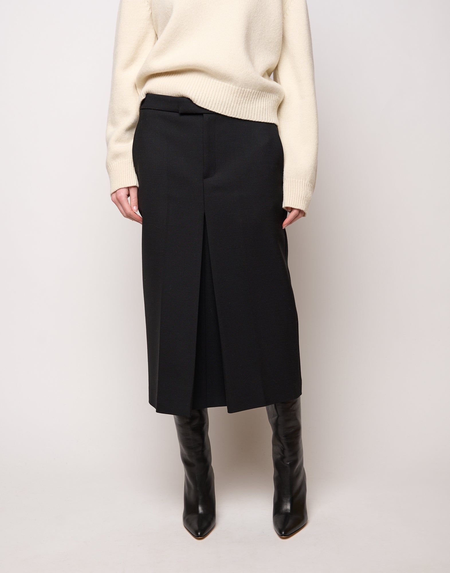 DOUUOD Longuette con Spacco in Doppio Twill Stretch Nero