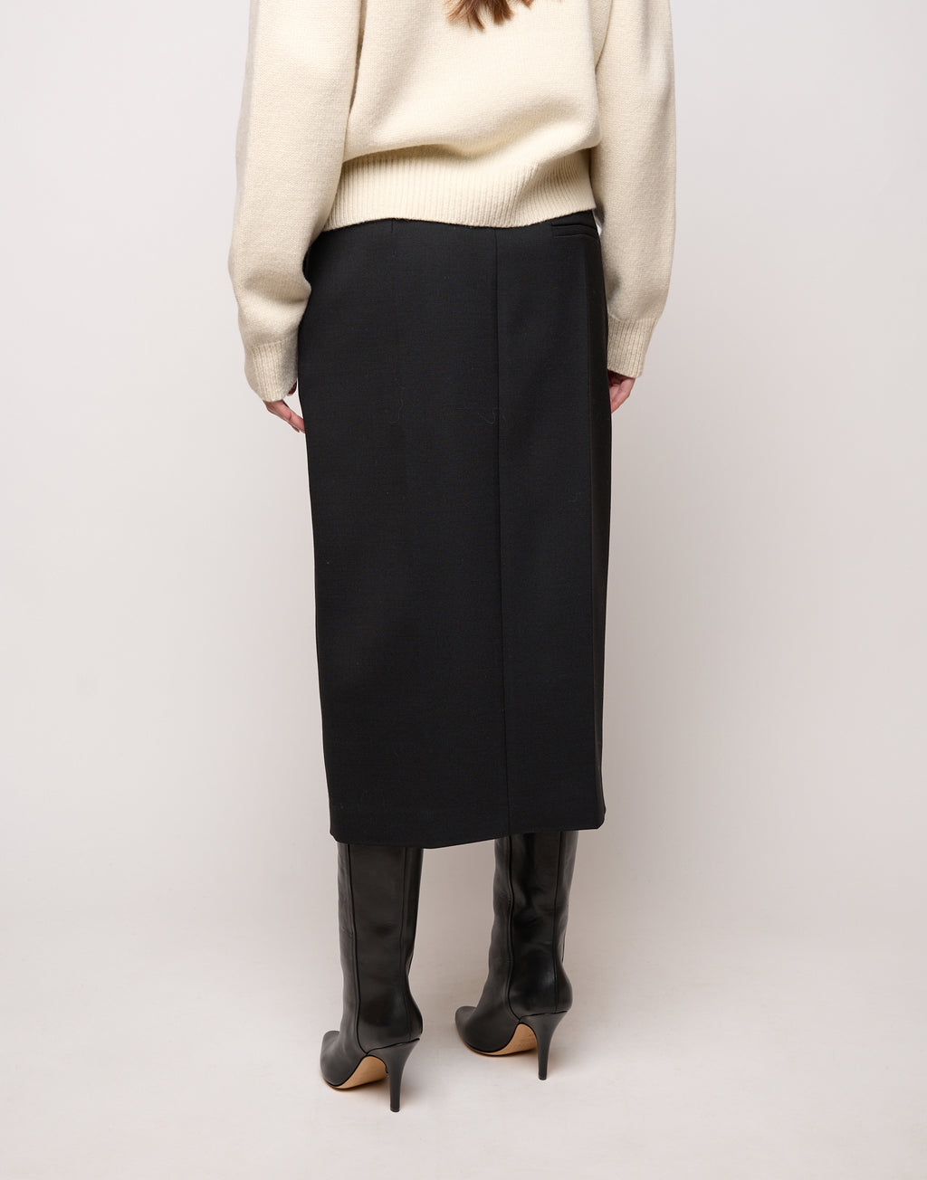 DOUUOD Longuette con Spacco in Doppio Twill Stretch Nero