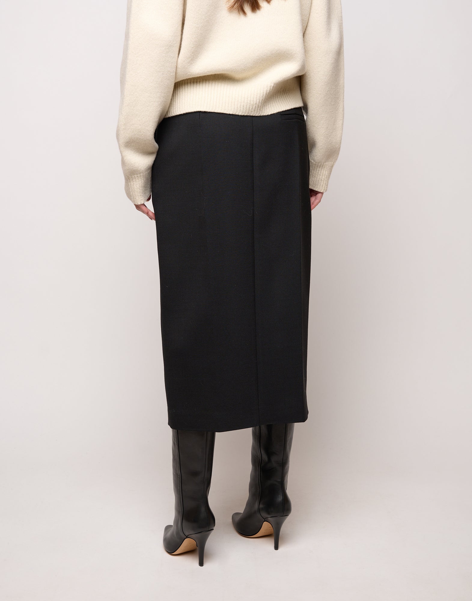 DOUUOD Longuette con Spacco in Doppio Twill Stretch Nero