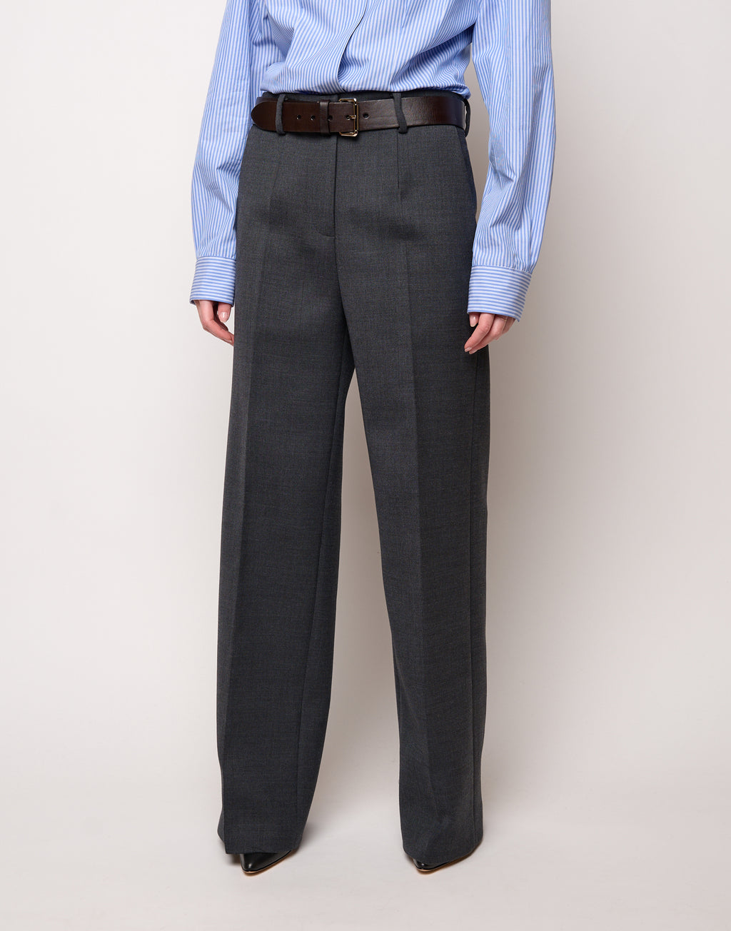DOUUOD Pantalone Maschile a Gamba Larga in Doppio Twill Stretch Antracite