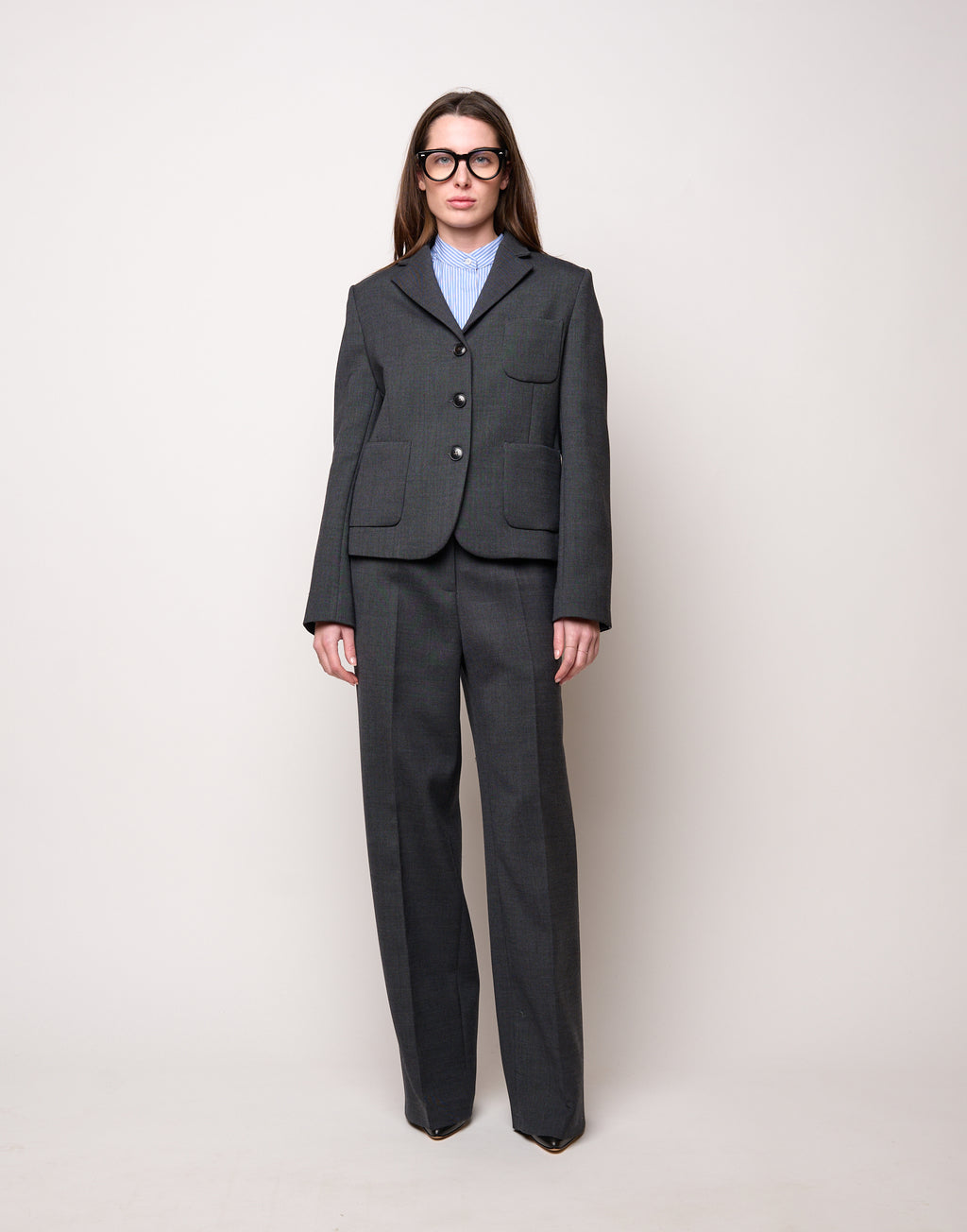 DOUUOD Pantalone Maschile a Gamba Larga in Doppio Twill Stretch Antracite