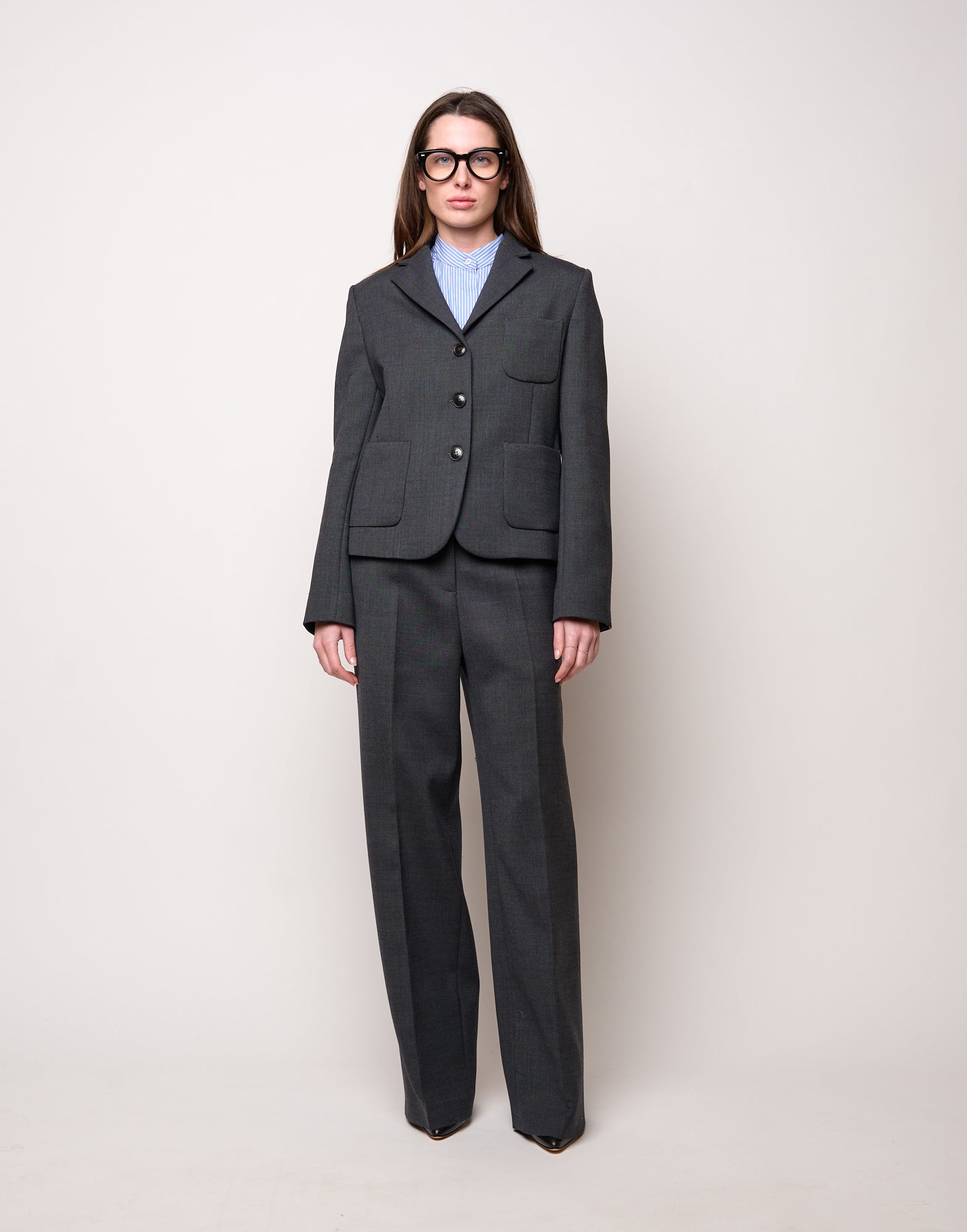 DOUUOD Pantalone Maschile a Gamba Larga in Doppio Twill Stretch Antracite