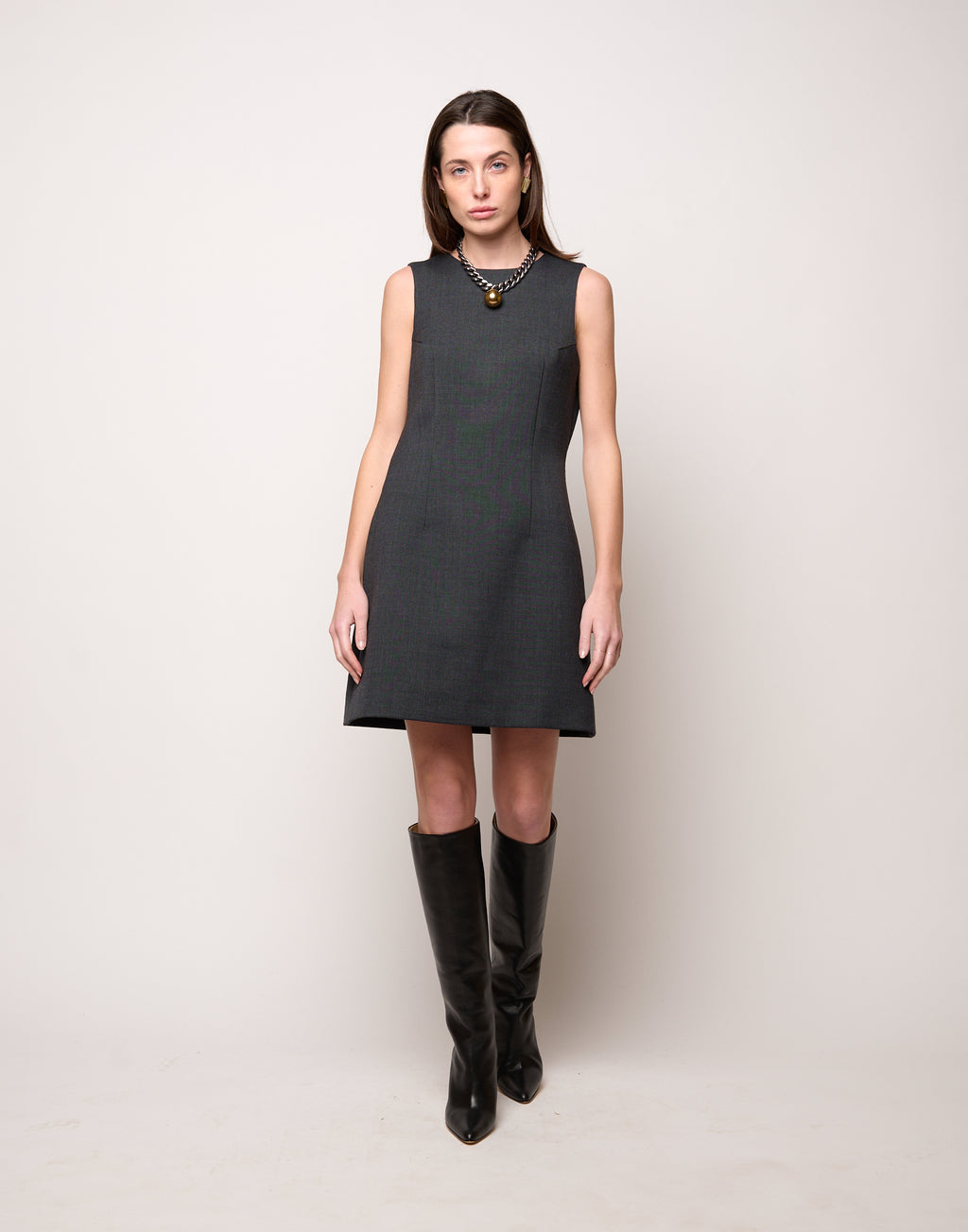DOUUOD Mini Abito Aderente con Schiena Nuda e Fiocco Antracite