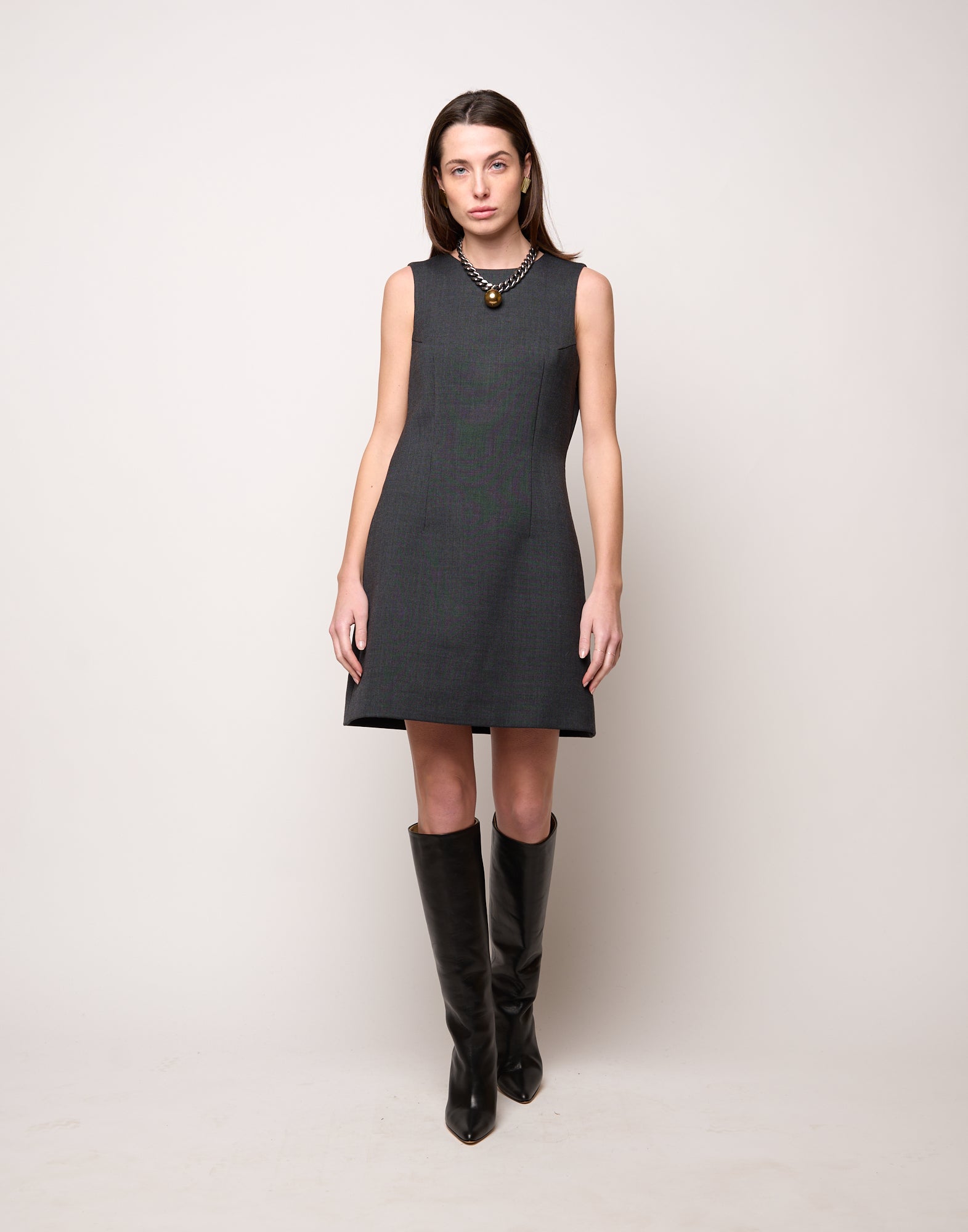 DOUUOD Mini Abito Aderente con Schiena Nuda e Fiocco Antracite
