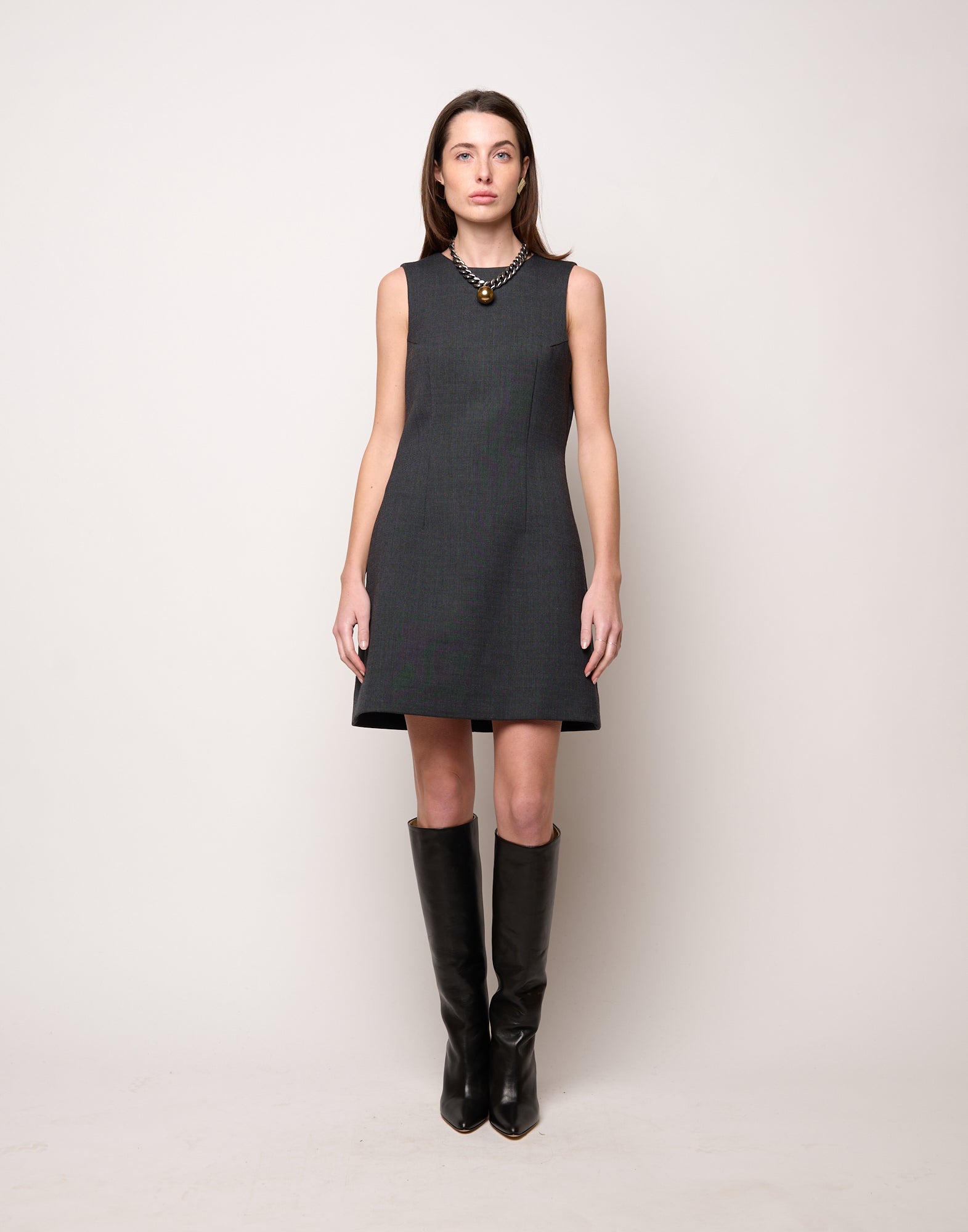 DOUUOD Mini Abito Aderente con Schiena Nuda e Fiocco Antracite