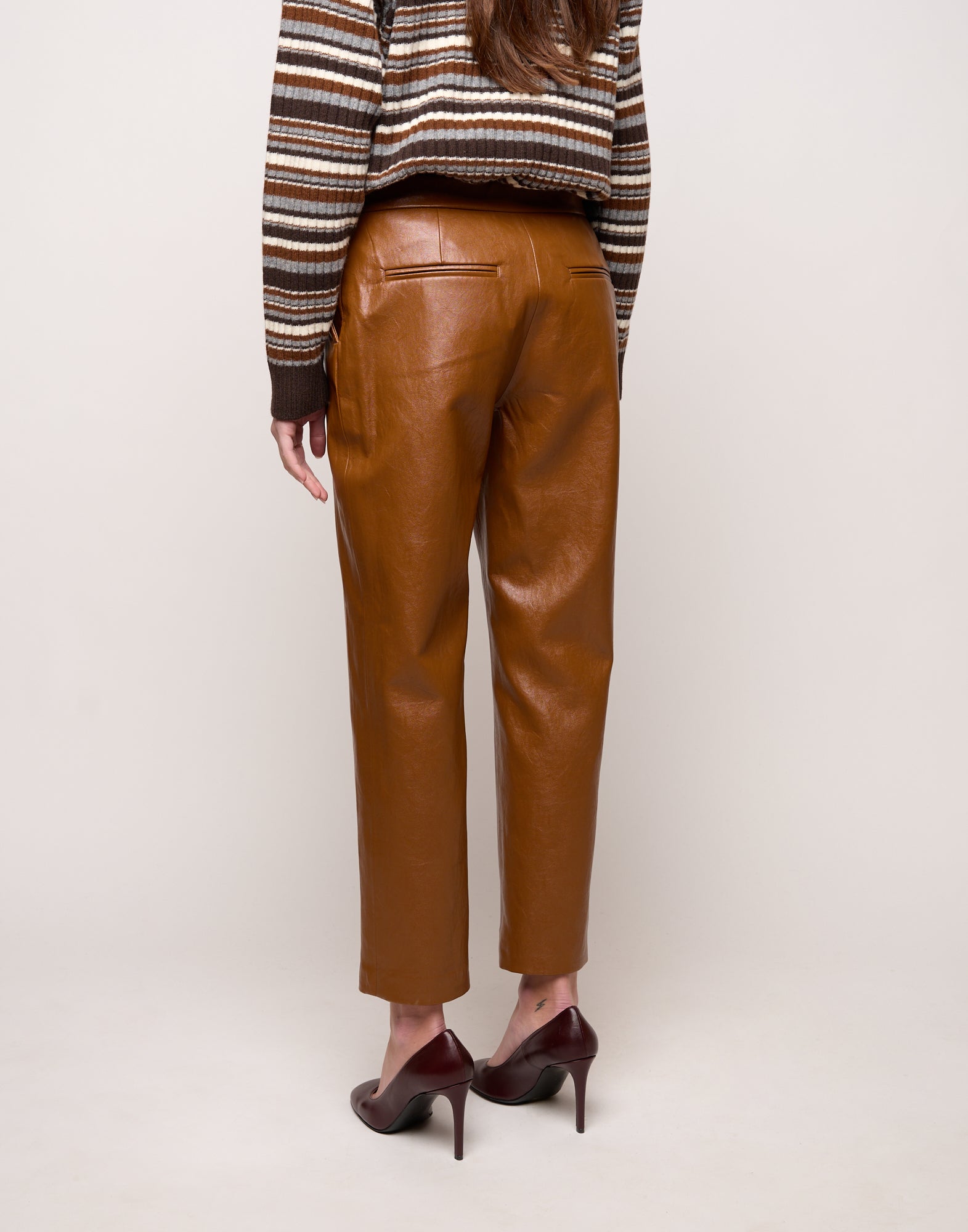 DOUUOD Pantalone a Sigaretta in Ecopelle Old Whisky