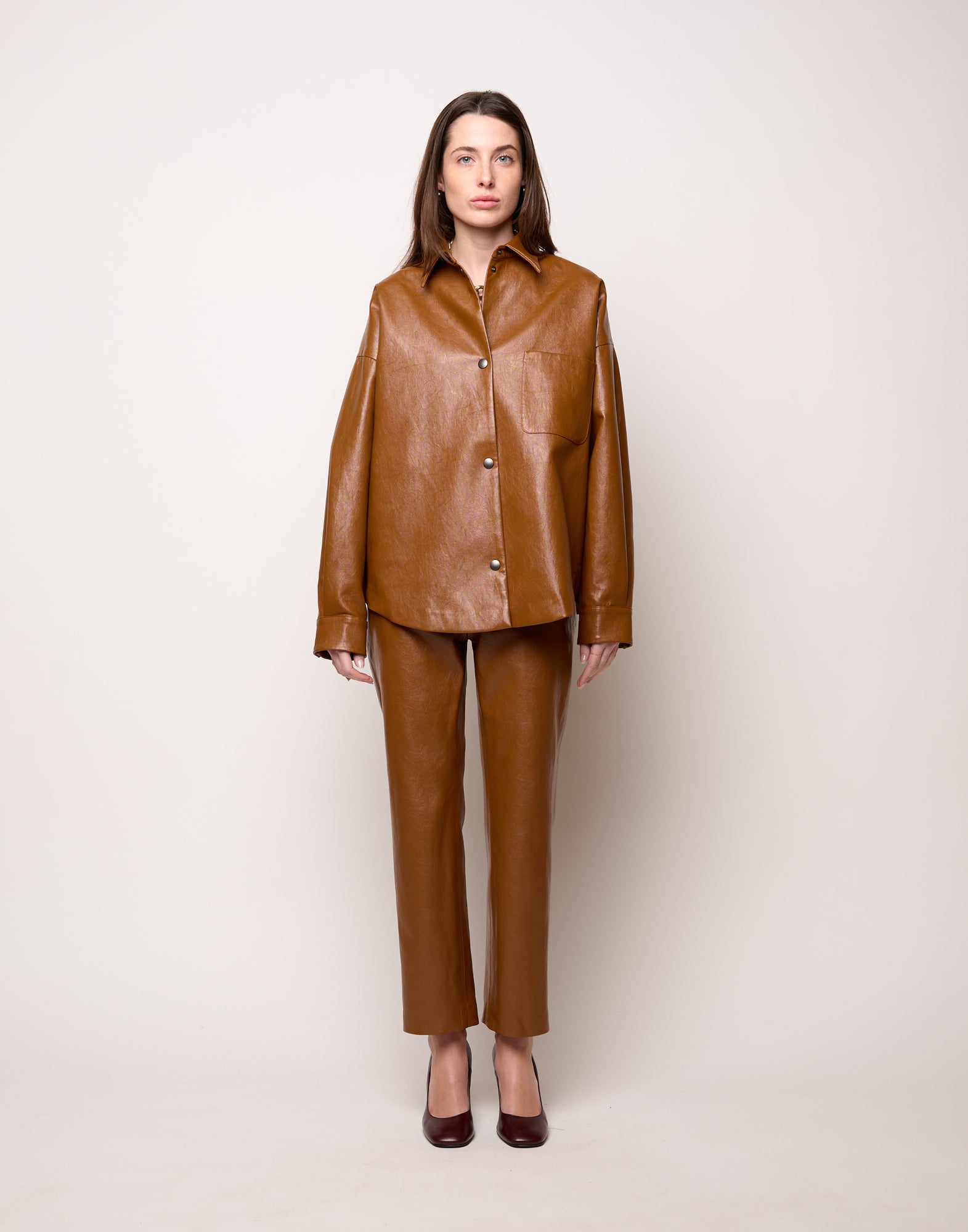 DOUUOD Pantalone a Sigaretta in Ecopelle Old Whisky