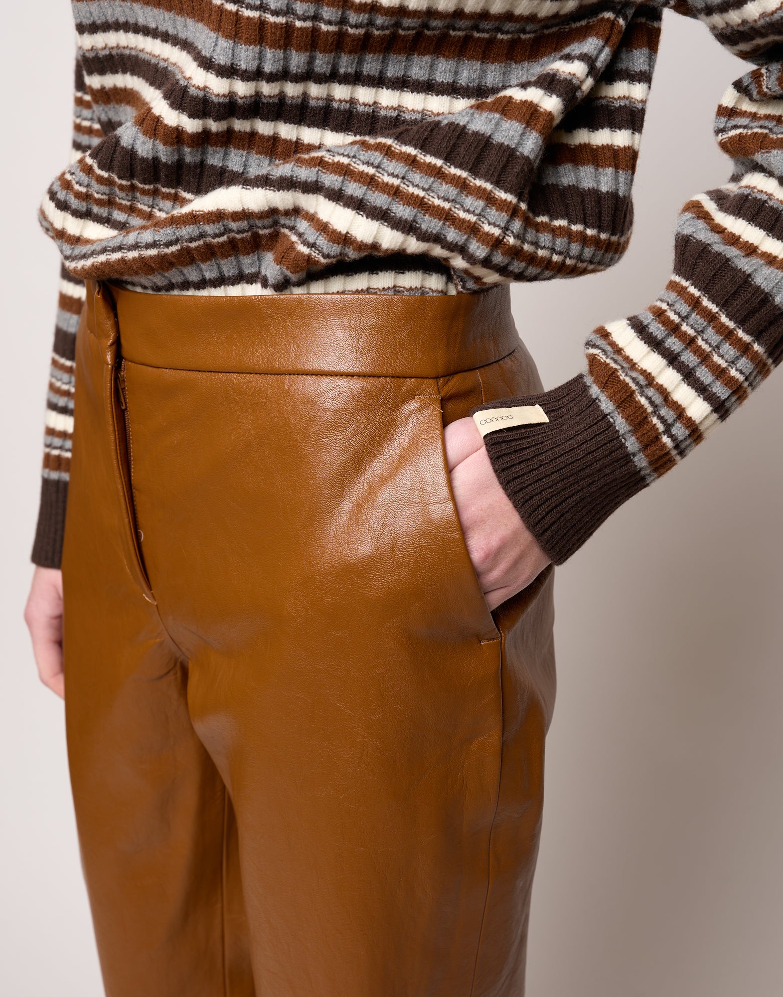 DOUUOD Pantalone a Sigaretta in Ecopelle Old Whisky