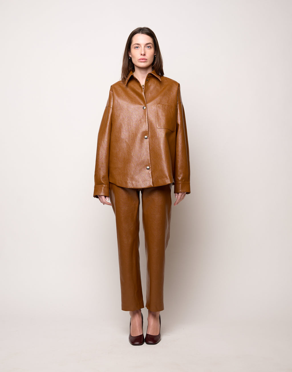 DOUUOD Camicia Ampia in Ecopelle Old Whisky
