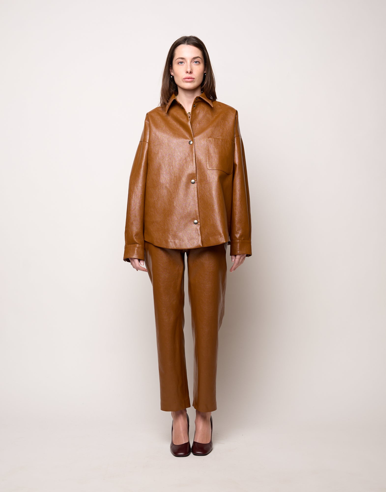 DOUUOD Camicia Ampia in Ecopelle Old Whisky