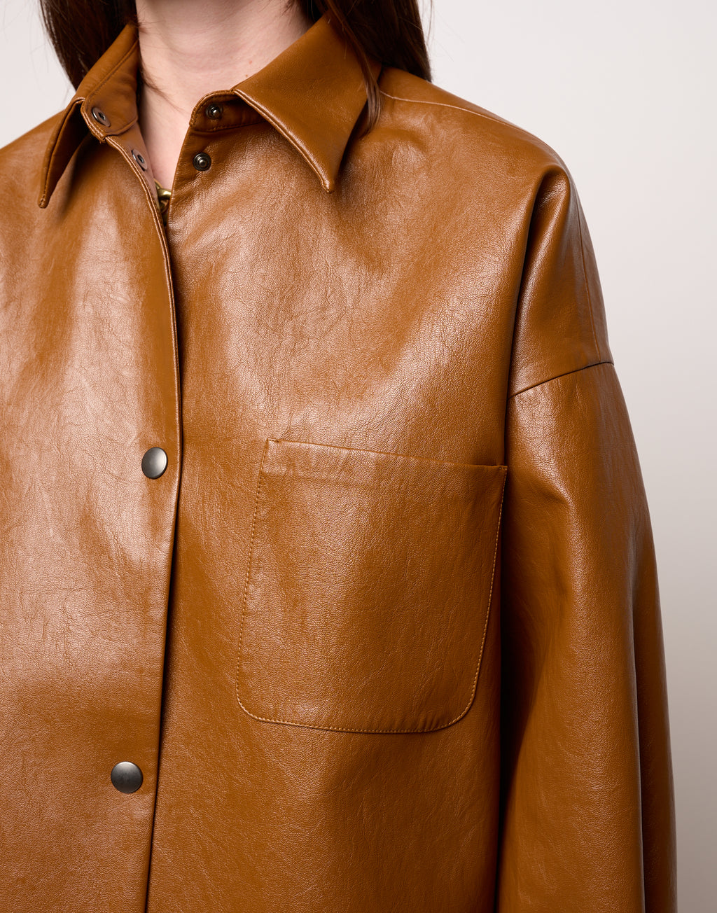 DOUUOD Camicia Ampia in Ecopelle Old Whisky