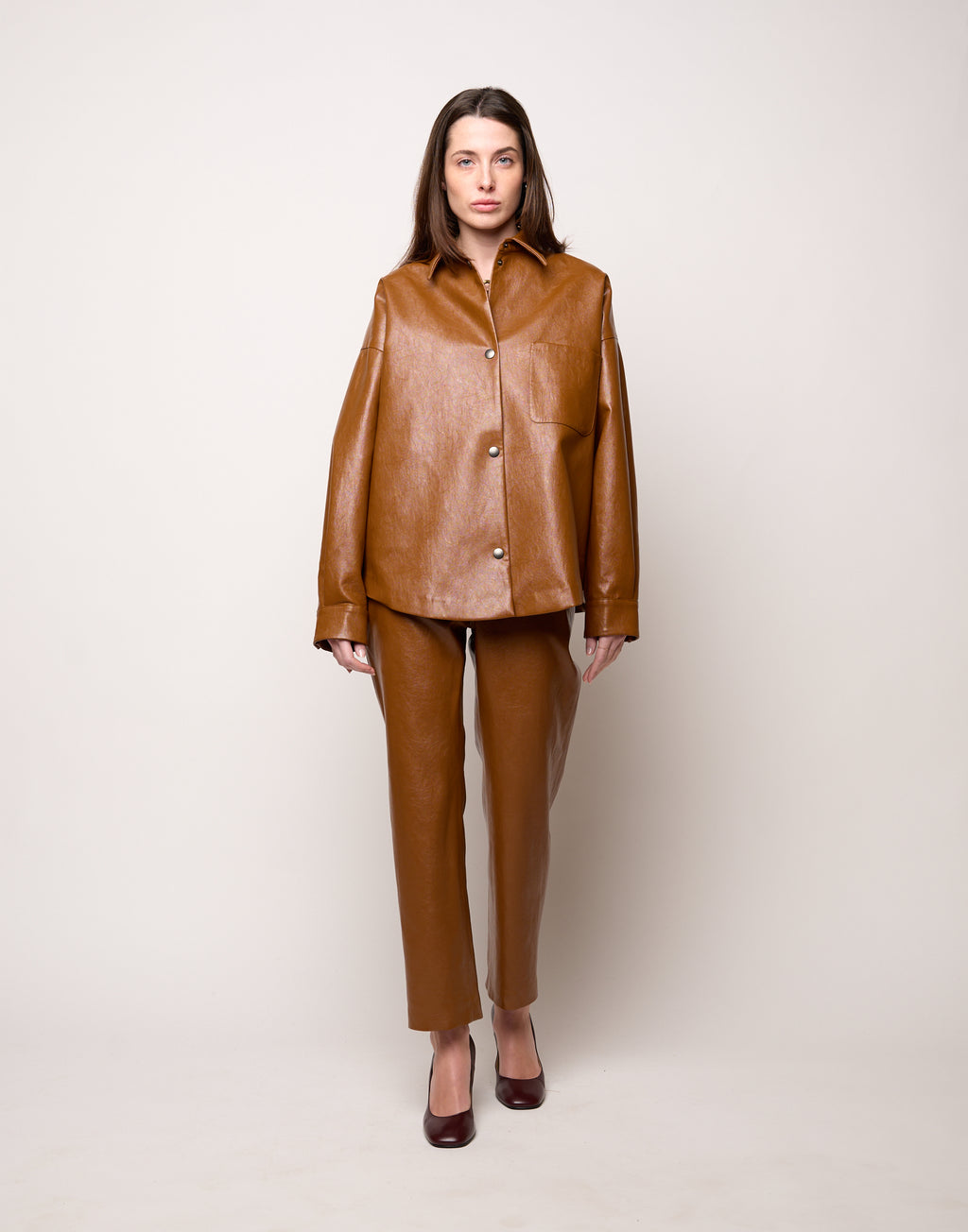 DOUUOD Camicia Ampia in Ecopelle Old Whisky