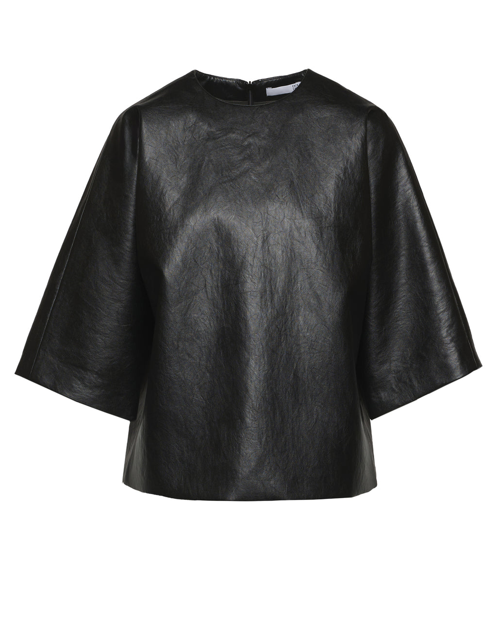 DOUUOD Blusa Kimono in Ecopelle Old Nero