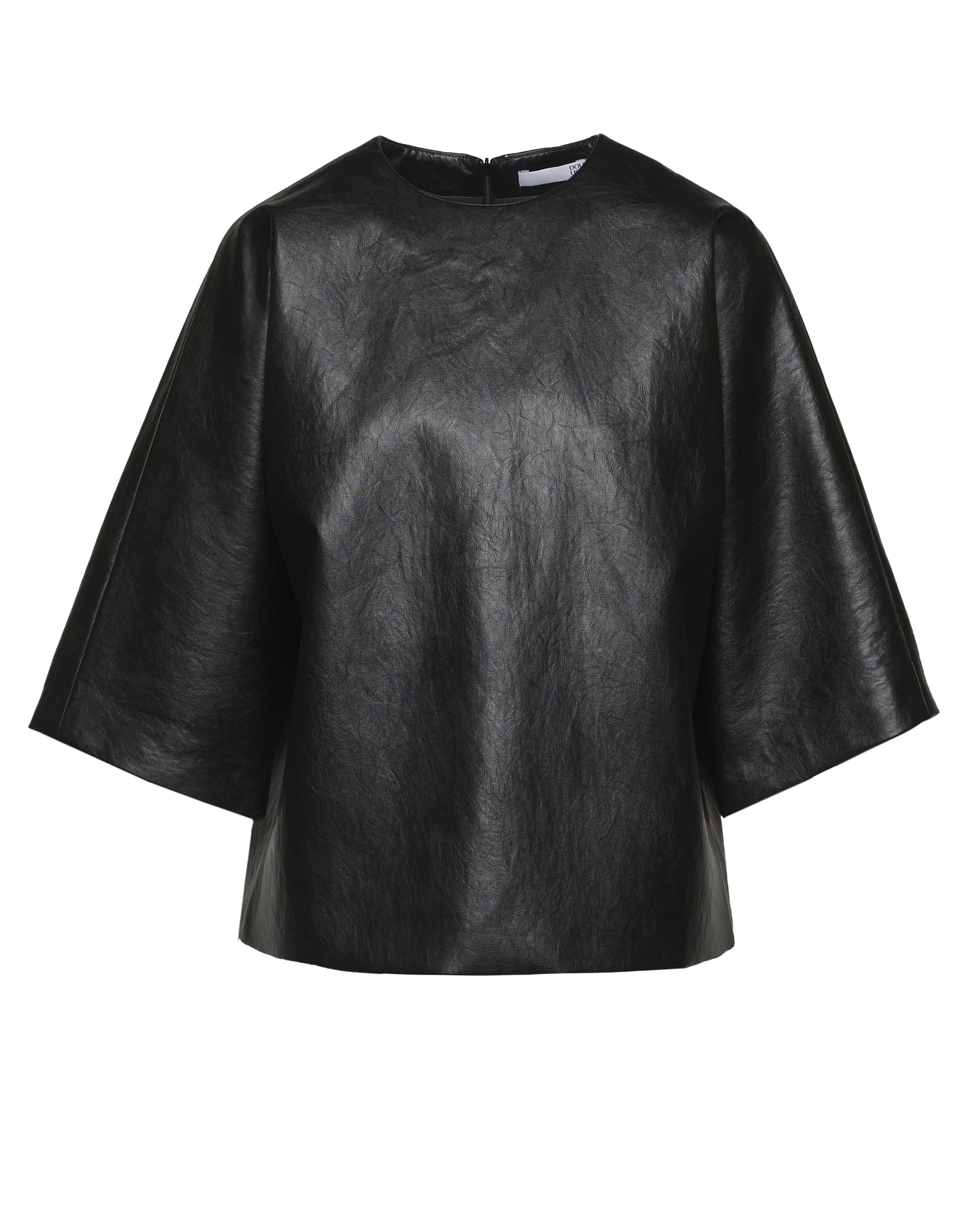 DOUUOD Blusa Kimono in Ecopelle Old Nero