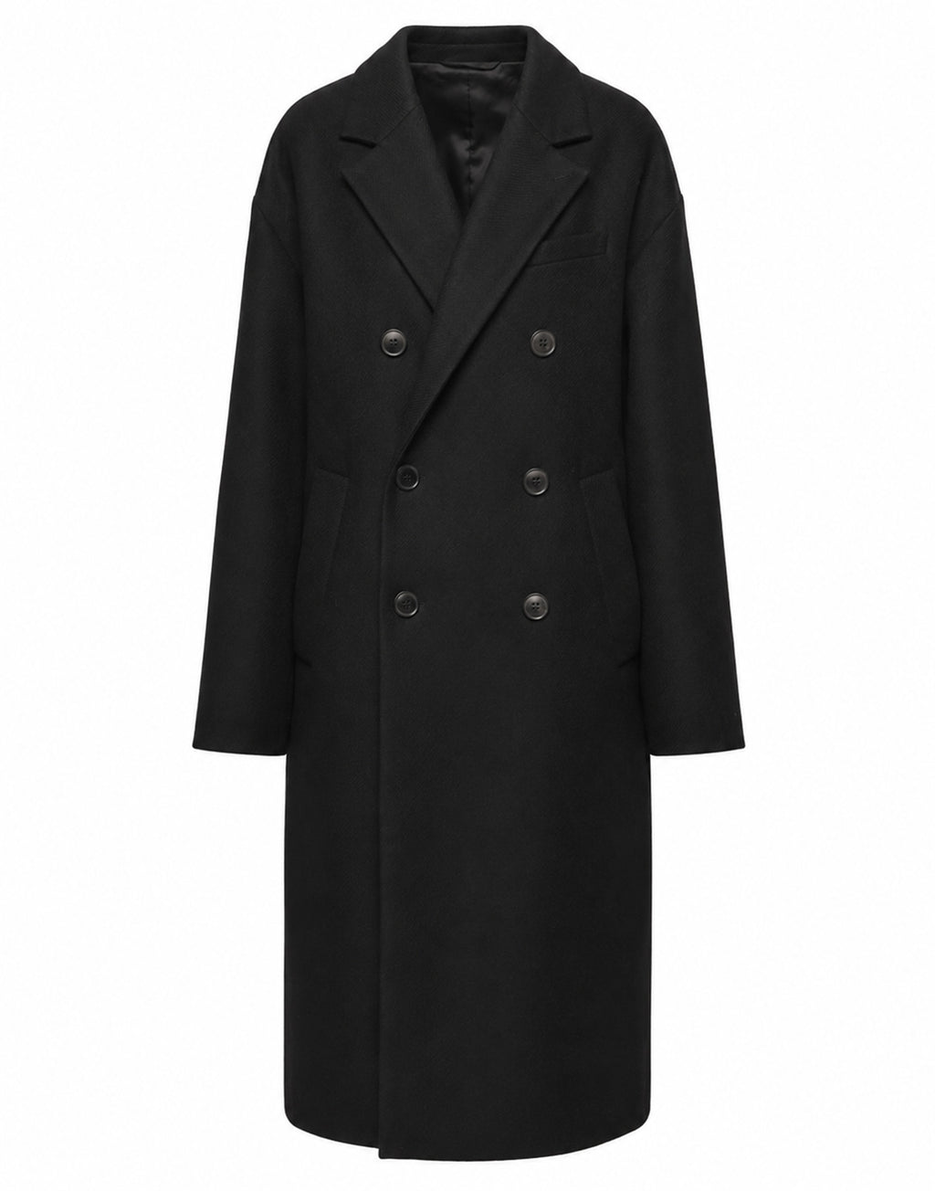 DOUUOD Cappotto Genderless Doppiopetto con Tasche a Filettone Nero