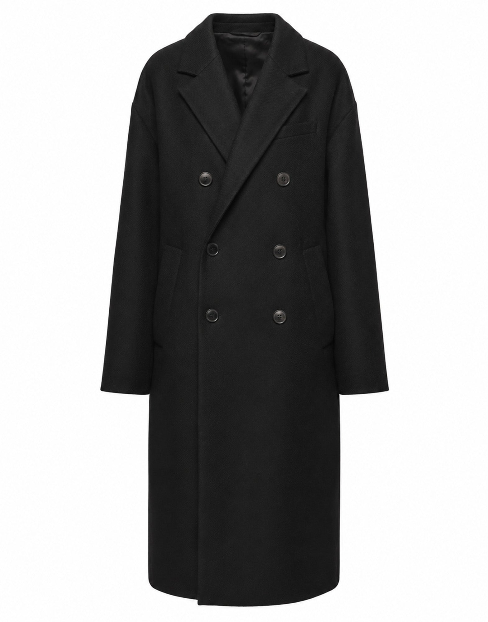 DOUUOD Cappotto Genderless Doppiopetto con Tasche a Filettone Nero