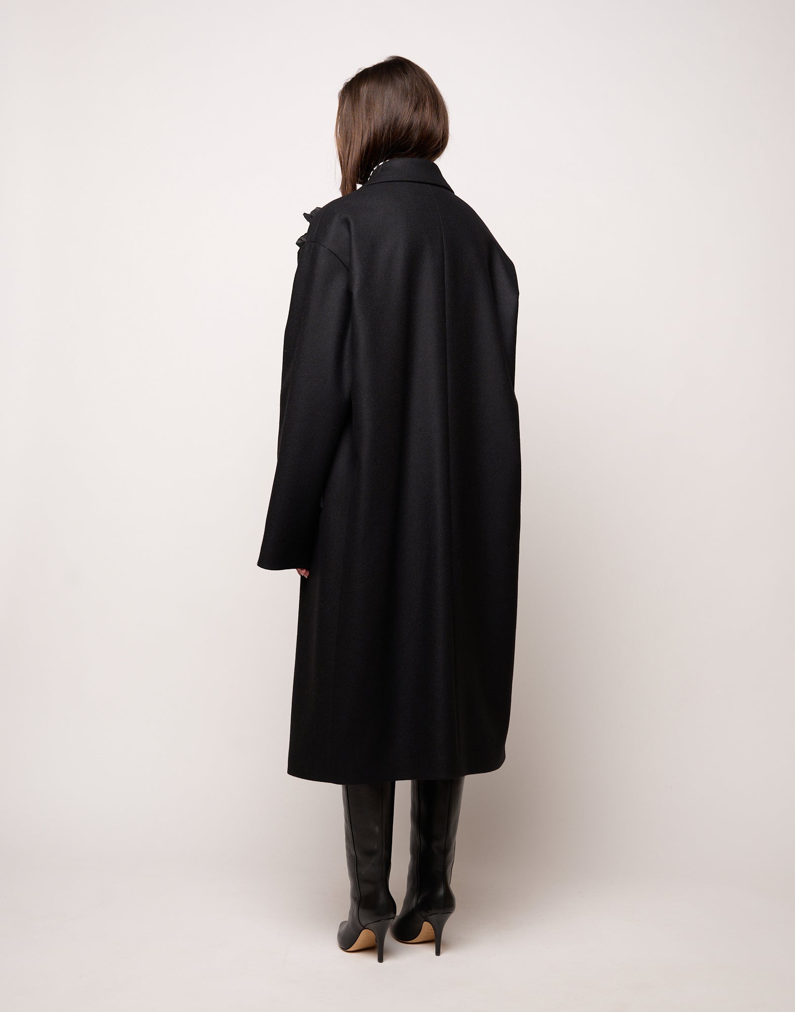 DOUUOD Cappotto Genderless Doppiopetto con Tasche a Filettone Nero