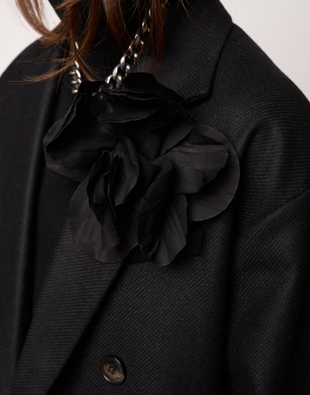 DOUUOD Cappotto Genderless Doppiopetto con Tasche a Filettone Nero