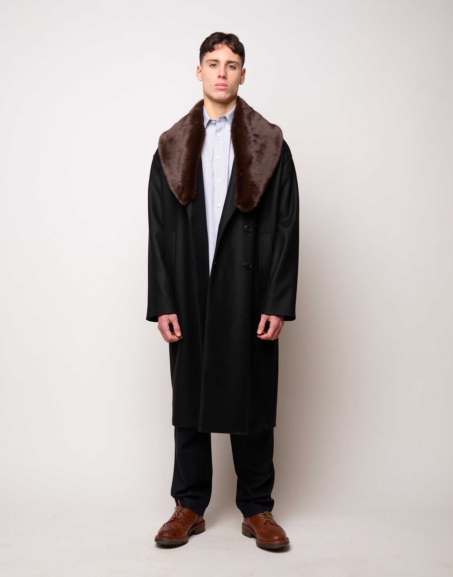 DOUUOD Cappotto Genderless Doppiopetto con Tasche a Filettone Nero