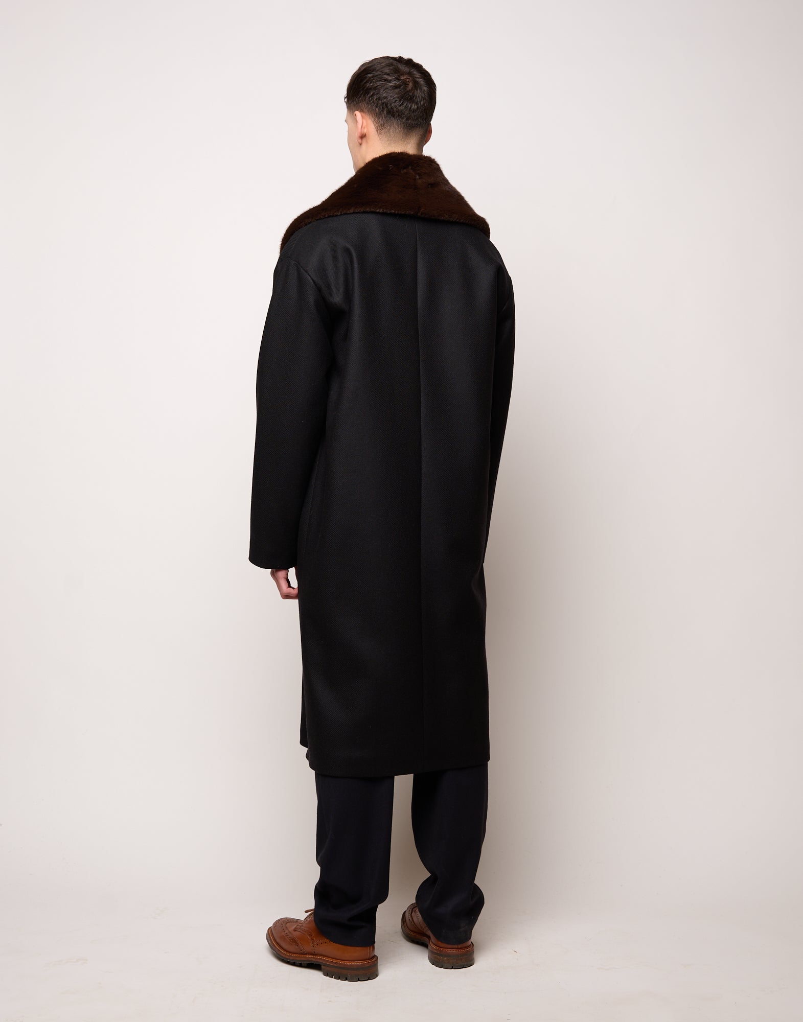 DOUUOD Cappotto Genderless Doppiopetto con Tasche a Filettone Nero