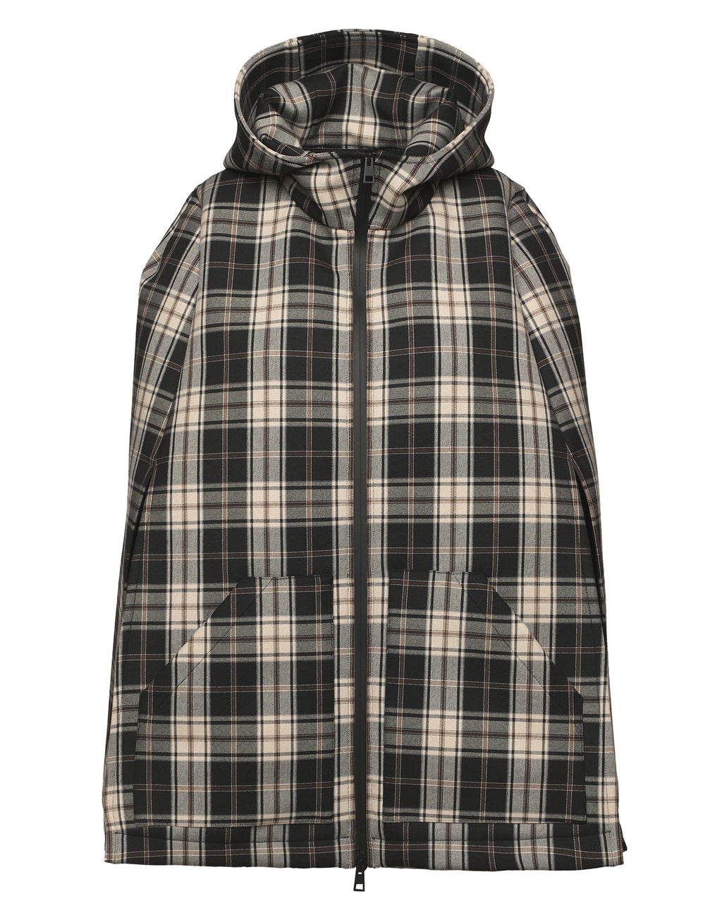 DOUUOD Mini Cappa con Cappuccio e Zip Spalmata in Neoprene Tartan