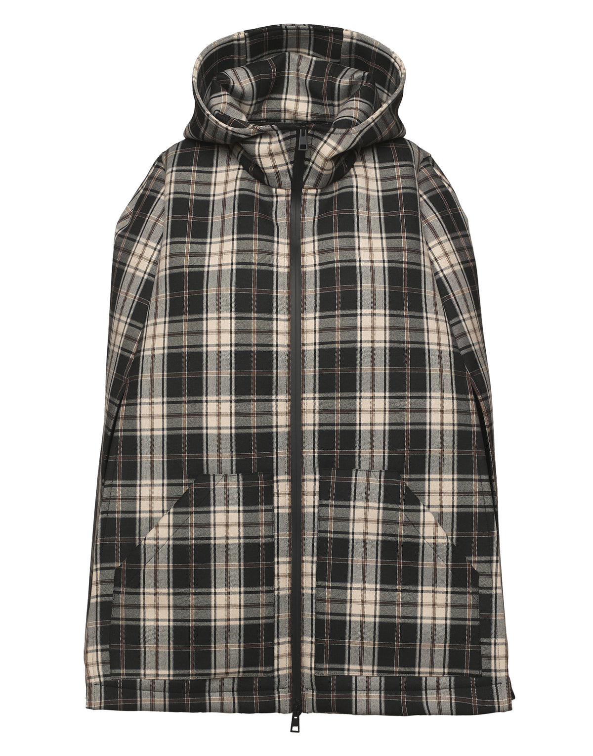 DOUUOD Mini Cappa con Cappuccio e Zip Spalmata in Neoprene Tartan