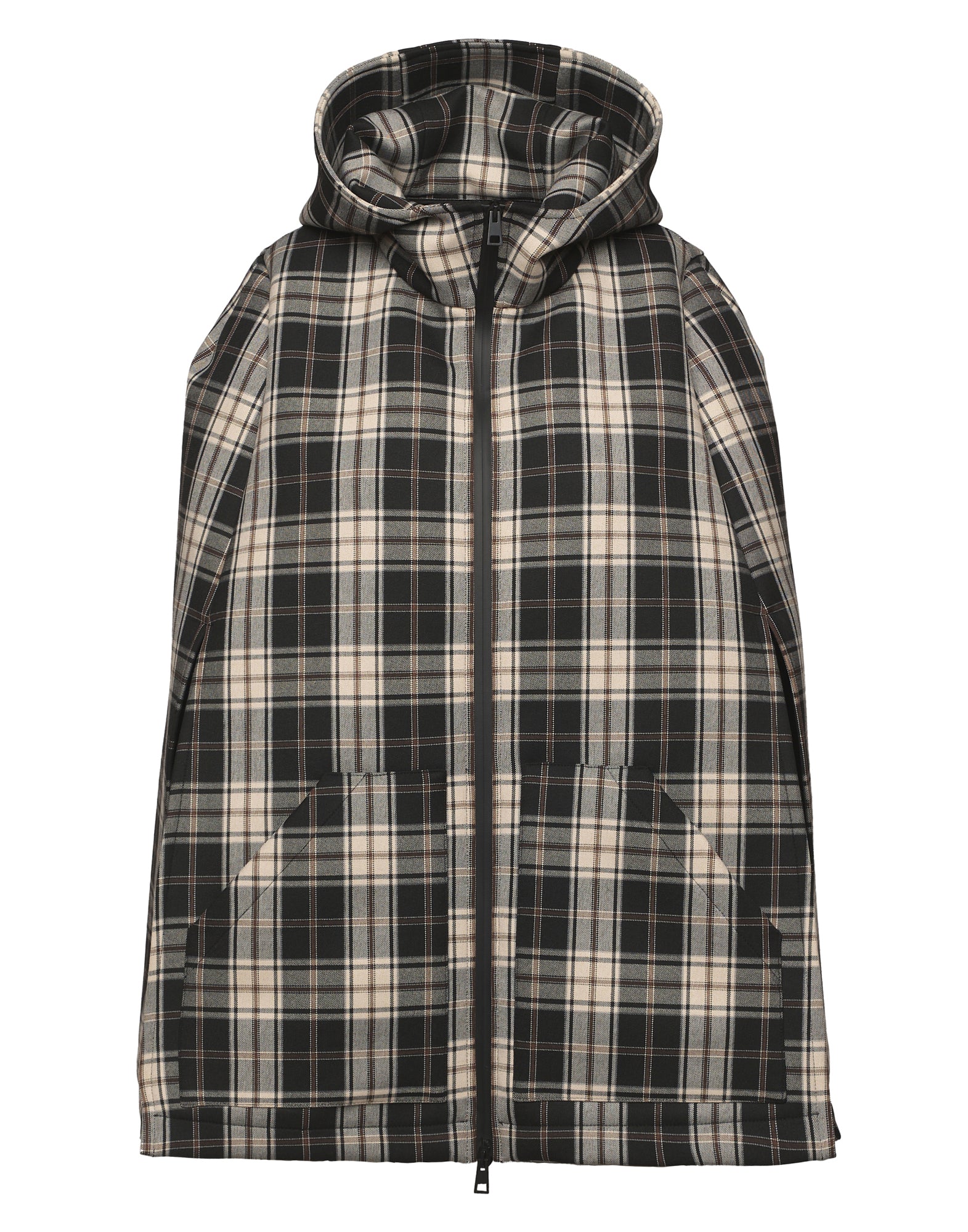 DOUUOD Mini Cappa con Cappuccio e Zip Spalmata in Neoprene Tartan
