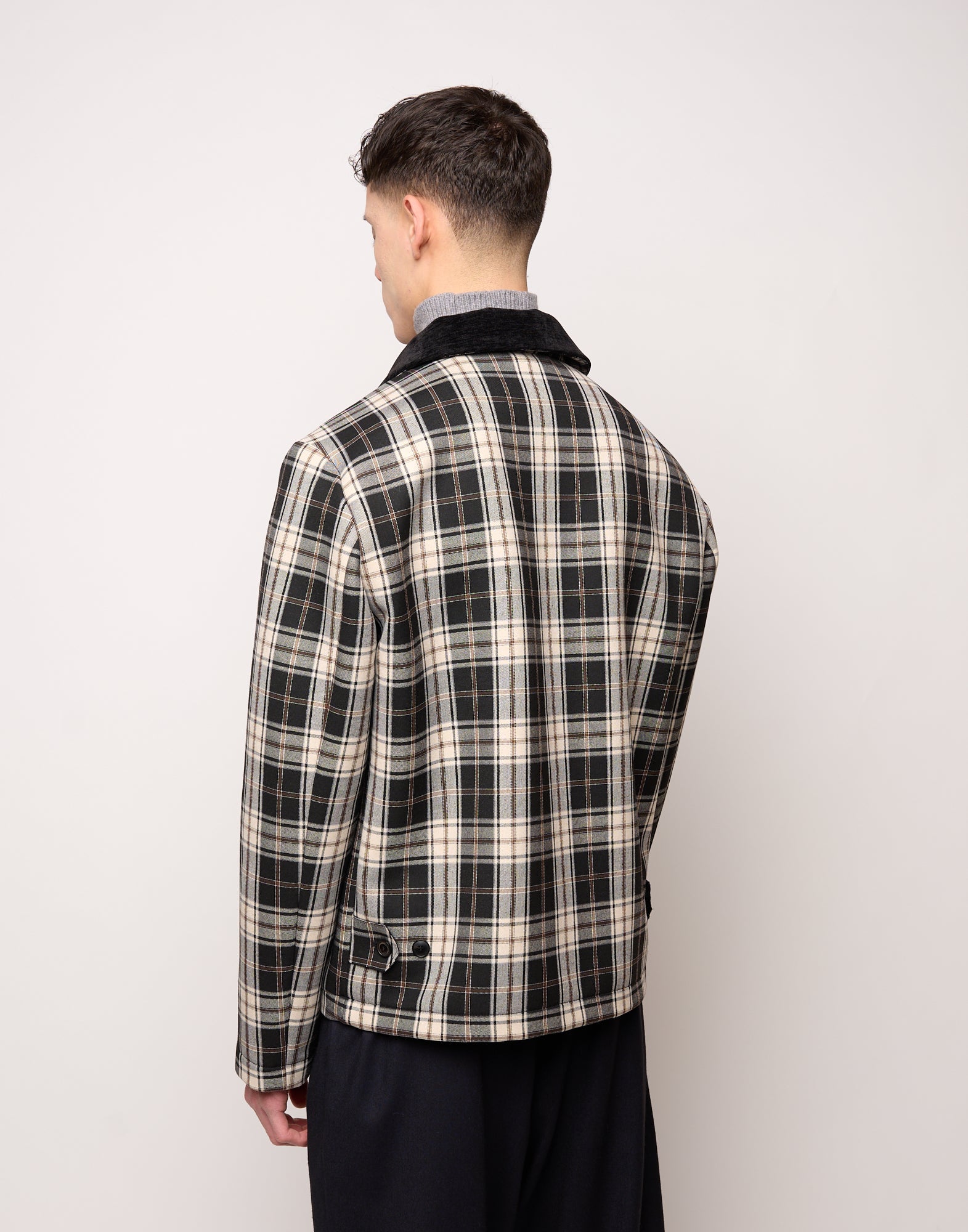DOUUOD Caban Genderless con Collo Chiuso e Zip Spalmata in Neoprene Tartan