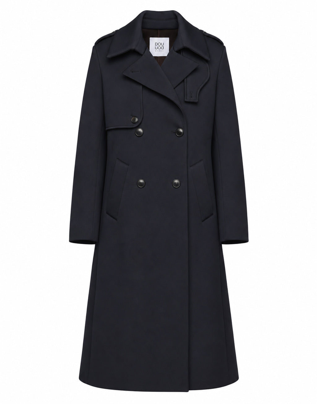 DOUUOD Trench Doppiopetto in Tecno Neoprene con Collo a Rever