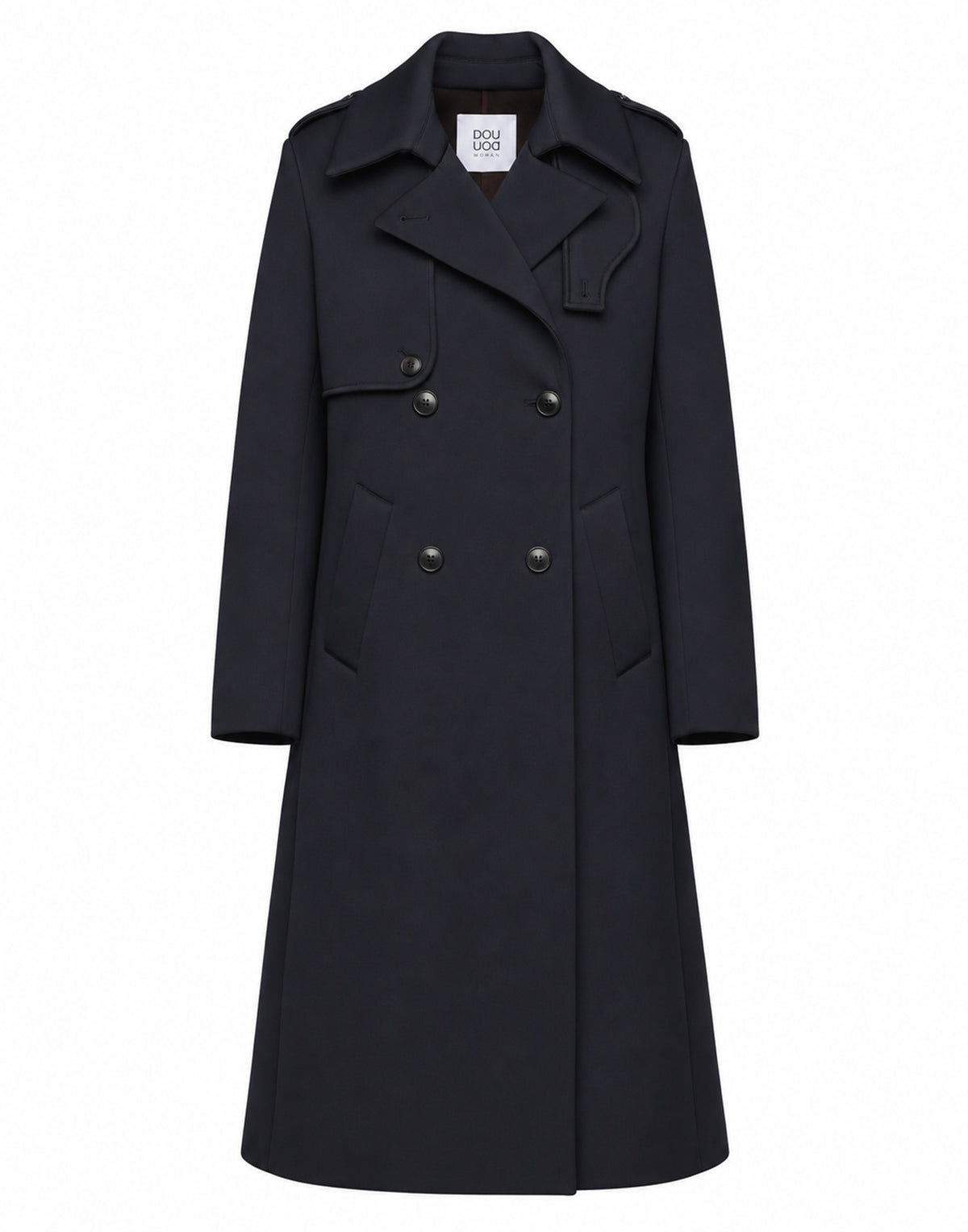 DOUUOD Trench Doppiopetto in Tecno Neoprene con Collo a Rever