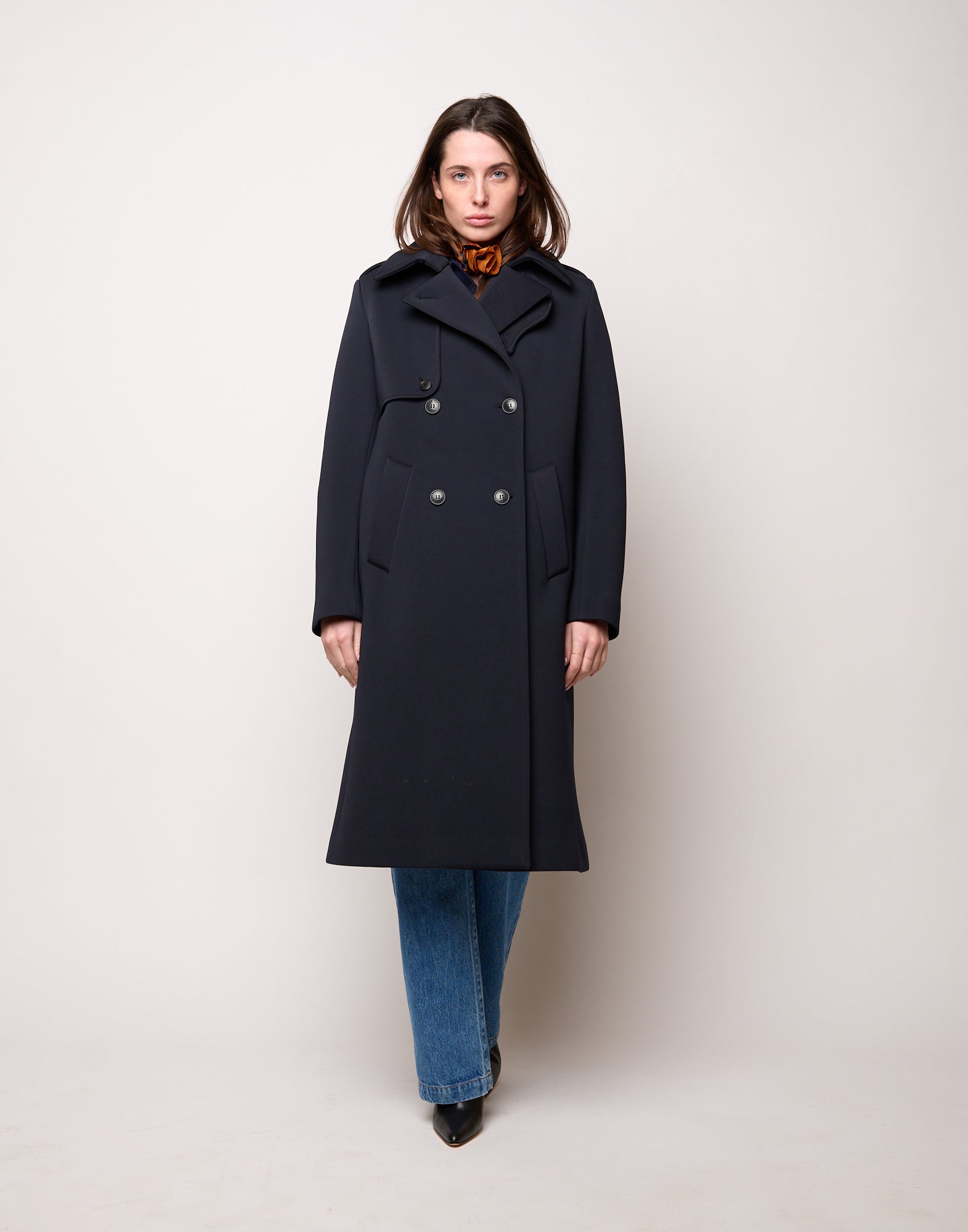 DOUUOD Trench Doppiopetto in Tecno Neoprene con Collo a Rever