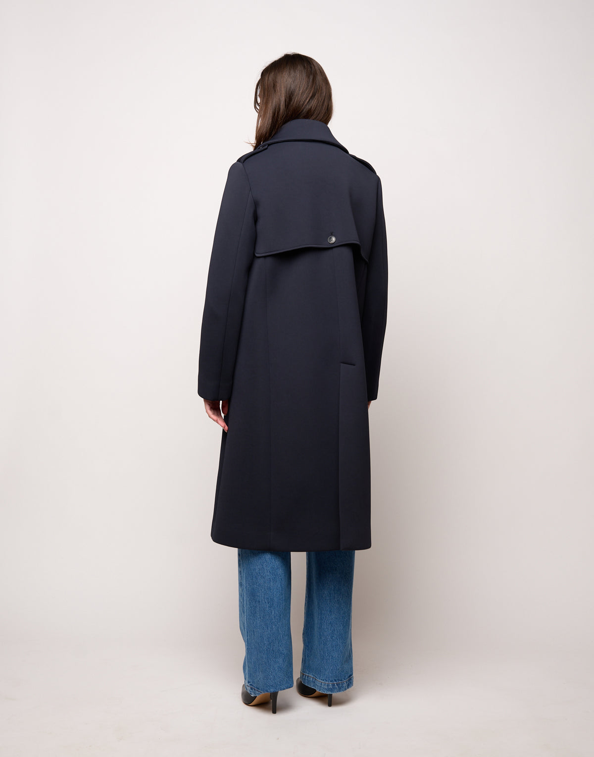 DOUUOD Trench Doppiopetto in Tecno Neoprene con Collo a Rever