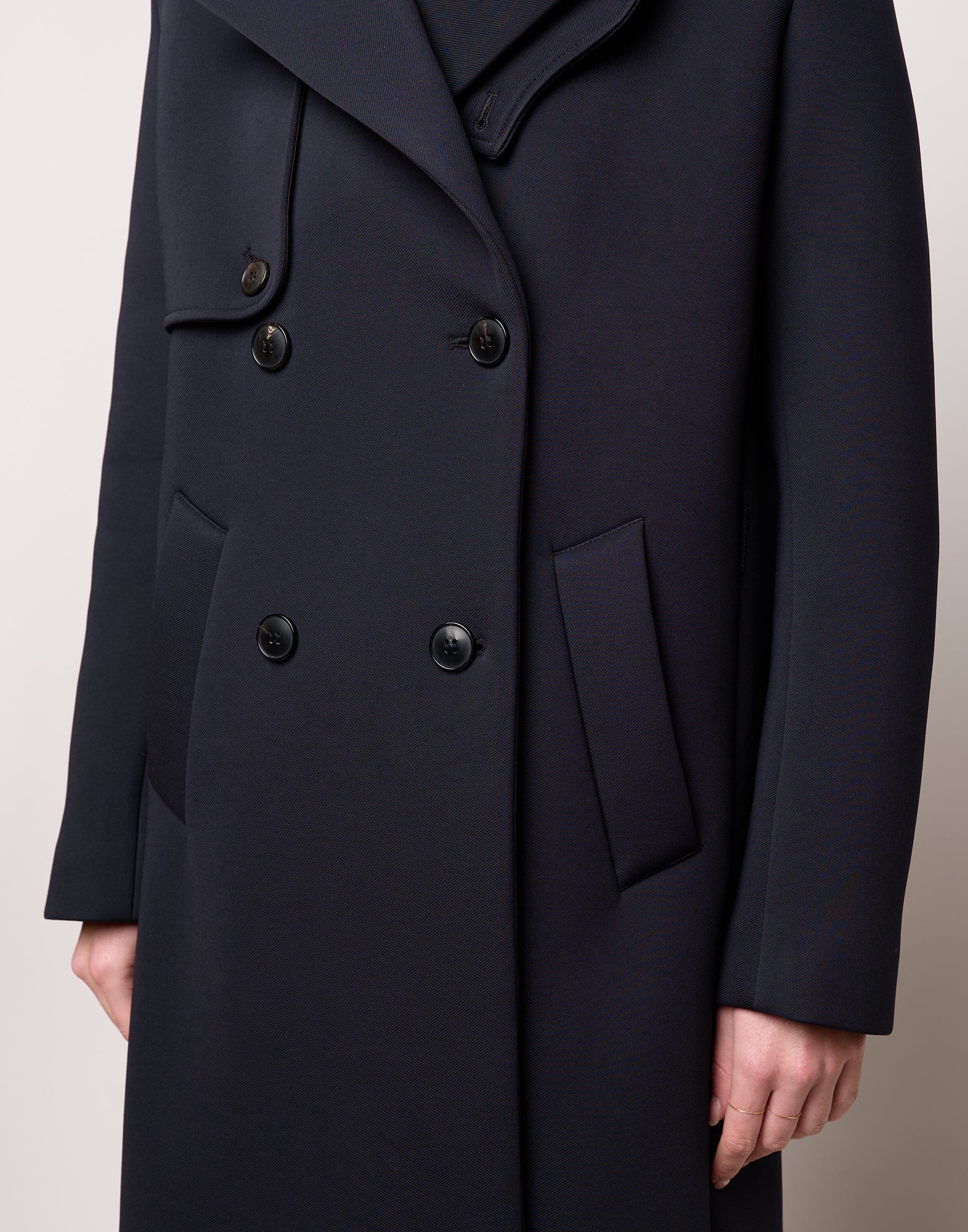 DOUUOD Trench Doppiopetto in Tecno Neoprene con Collo a Rever