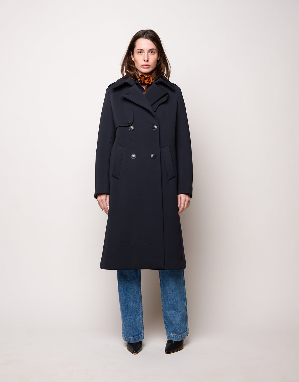 DOUUOD Trench Doppiopetto in Tecno Neoprene con Collo a Rever