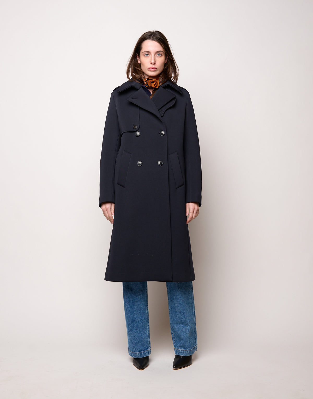 DOUUOD Trench Doppiopetto in Tecno Neoprene con Collo a Rever