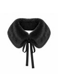 DOUUOD Collo Tondo con Lacci in Eco Pelliccia Nero