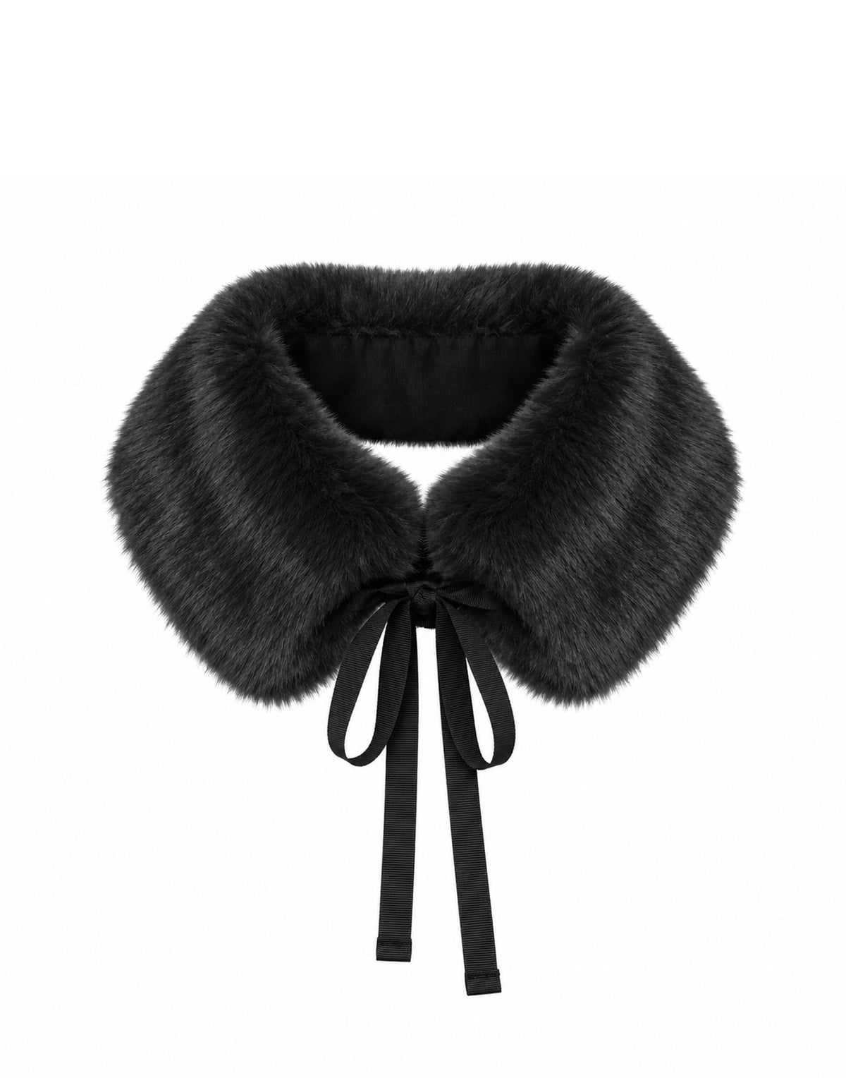 DOUUOD Col Rond avec Lacets en Fausse Fourrure Noir