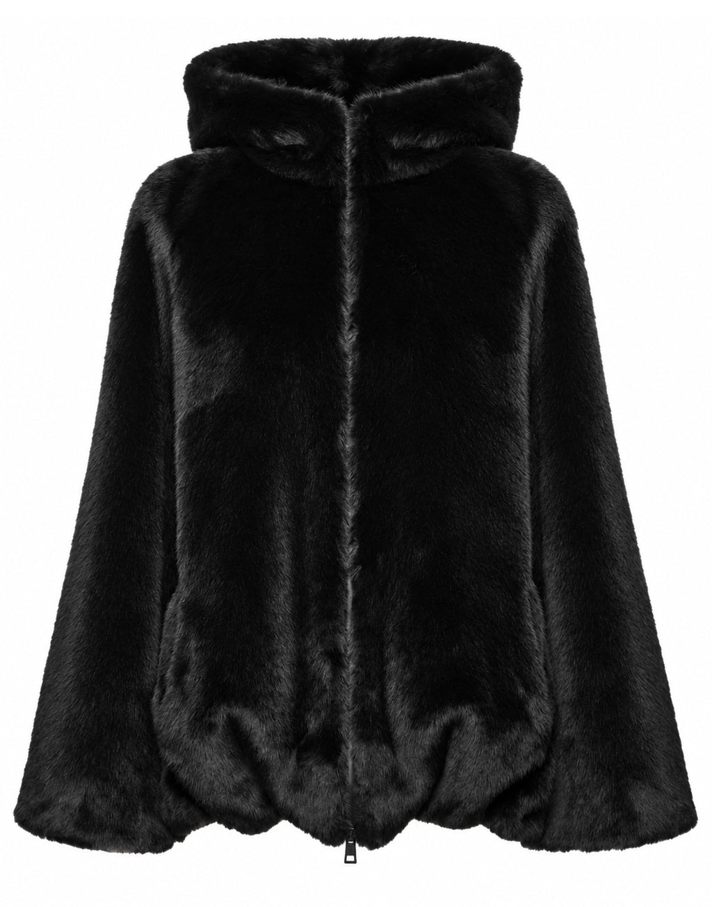 DOUUOD Parka con Cappuccio e Coulisse al Fondo in Eco Pelliccia Nero