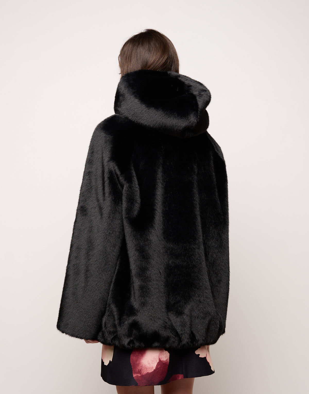DOUUOD Parka con Cappuccio e Coulisse al Fondo in Eco Pelliccia Nero
