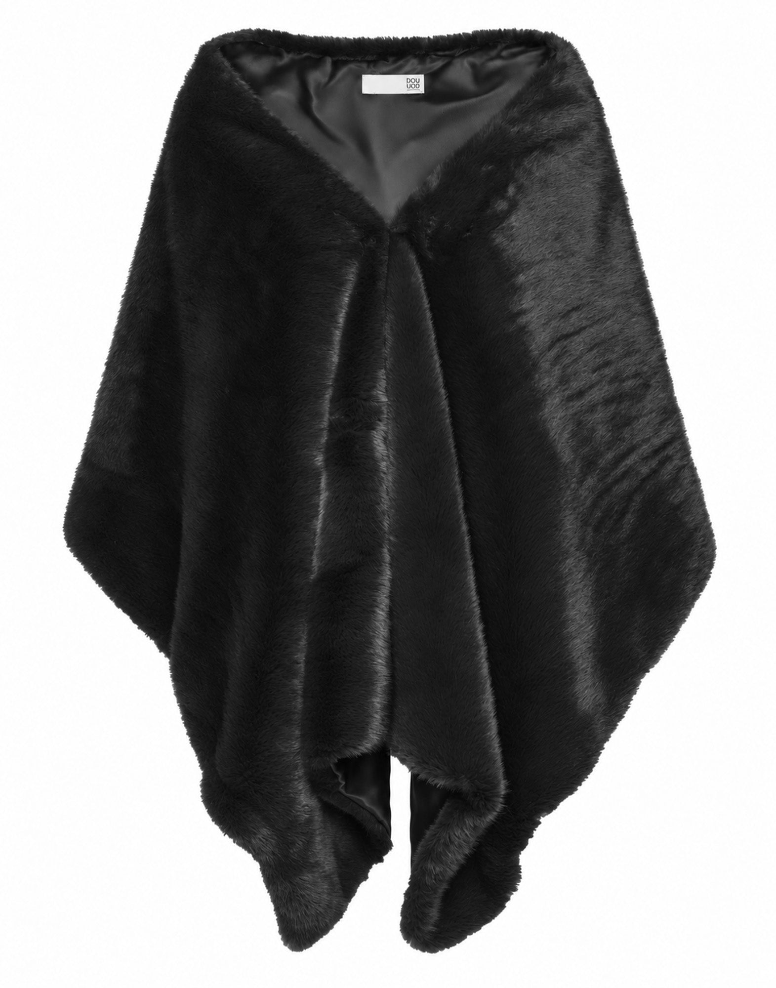 DOUUOD Stola con Gancio in Eco Pelliccia Nero