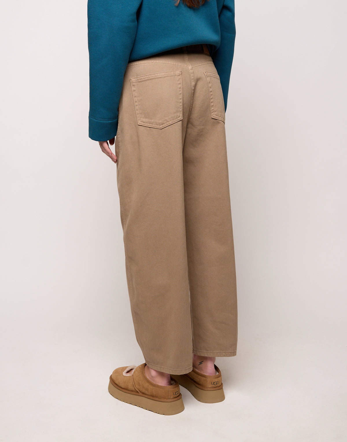 DOUUOD Pantalone Baggy in Drill di Cotone Pale Kaki
