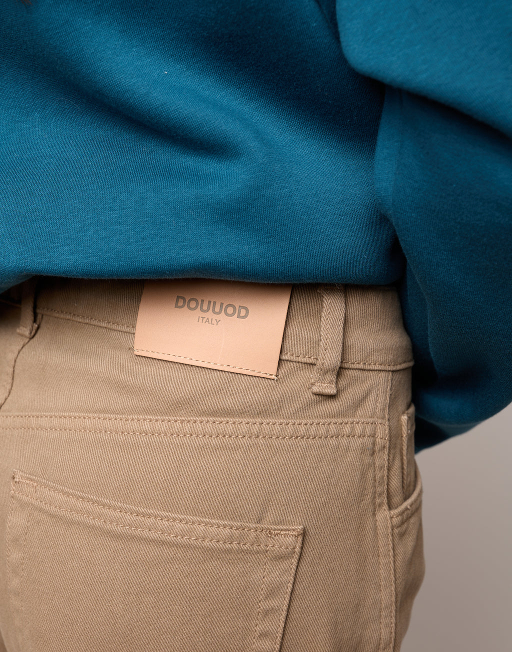 DOUUOD Pantalone Baggy in Drill di Cotone Pale Kaki