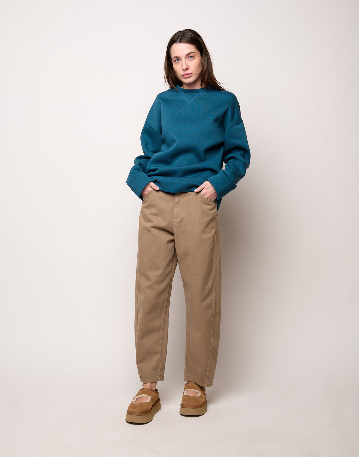 DOUUOD Pantalone Baggy in Drill di Cotone Pale Kaki