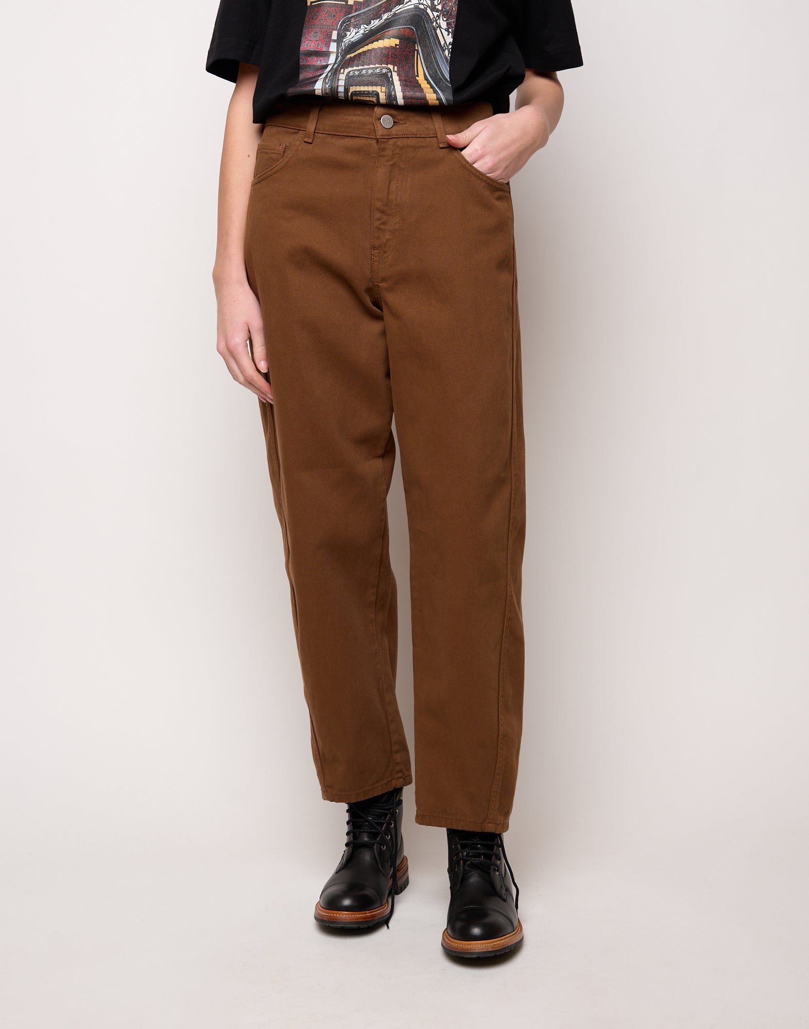 DOUUOD Pantalone Baggy in Drill di Cotone Caramello