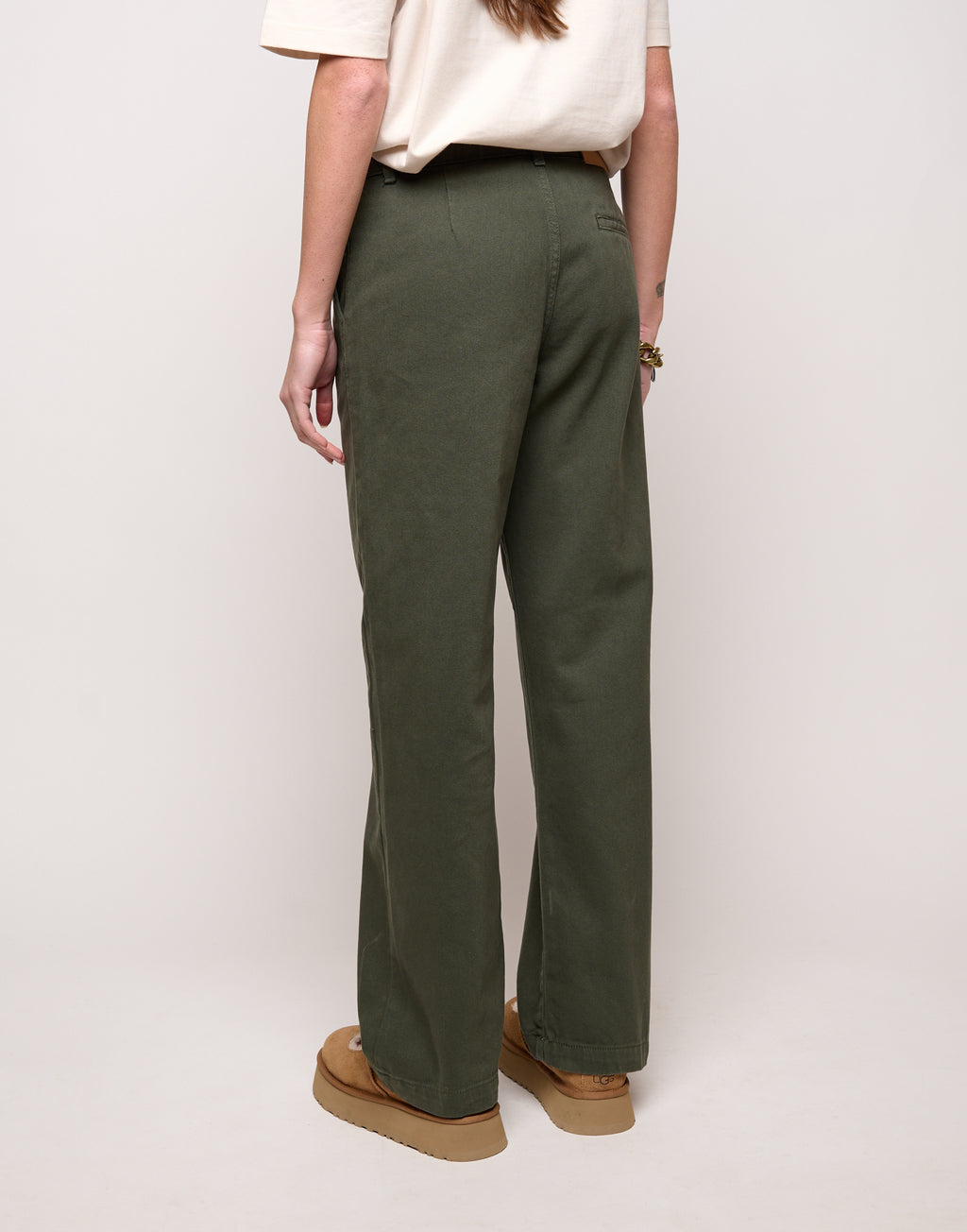 DOUUOD Pantalone Dritto in Drill di Cotone Oliva