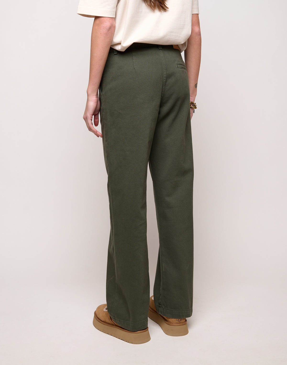 DOUUOD Pantalone Dritto in Drill di Cotone Oliva