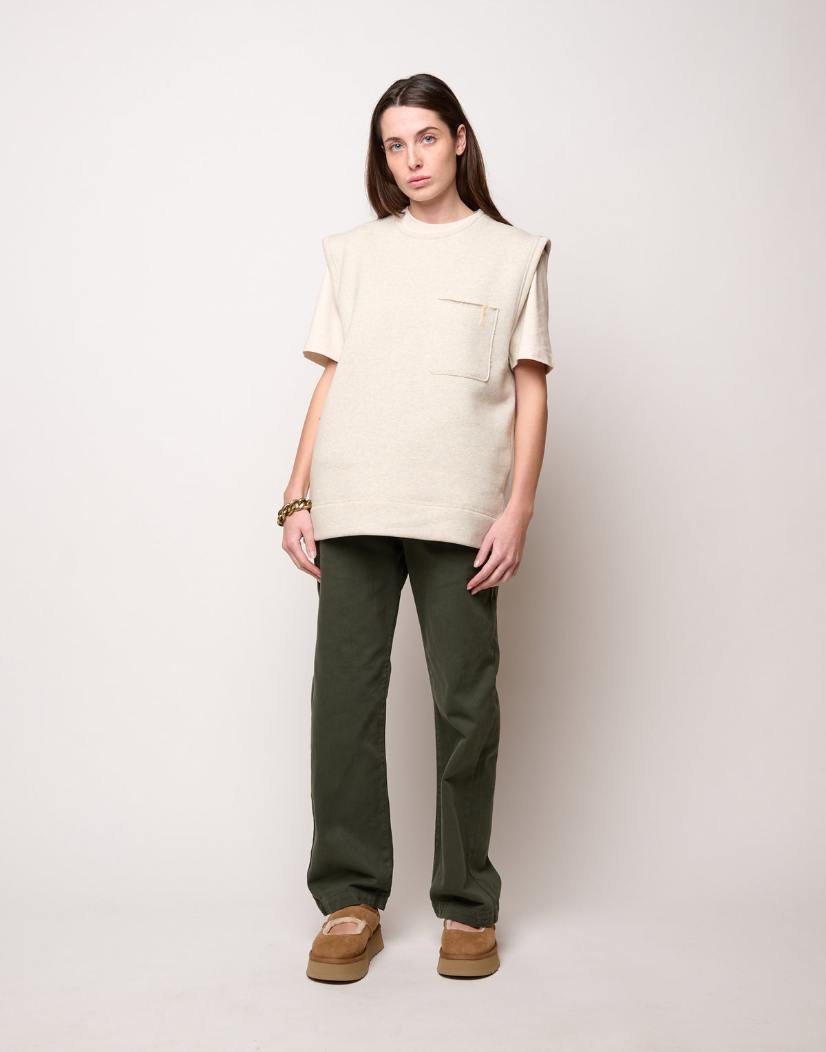 DOUUOD Pantalone Dritto in Drill di Cotone Oliva
