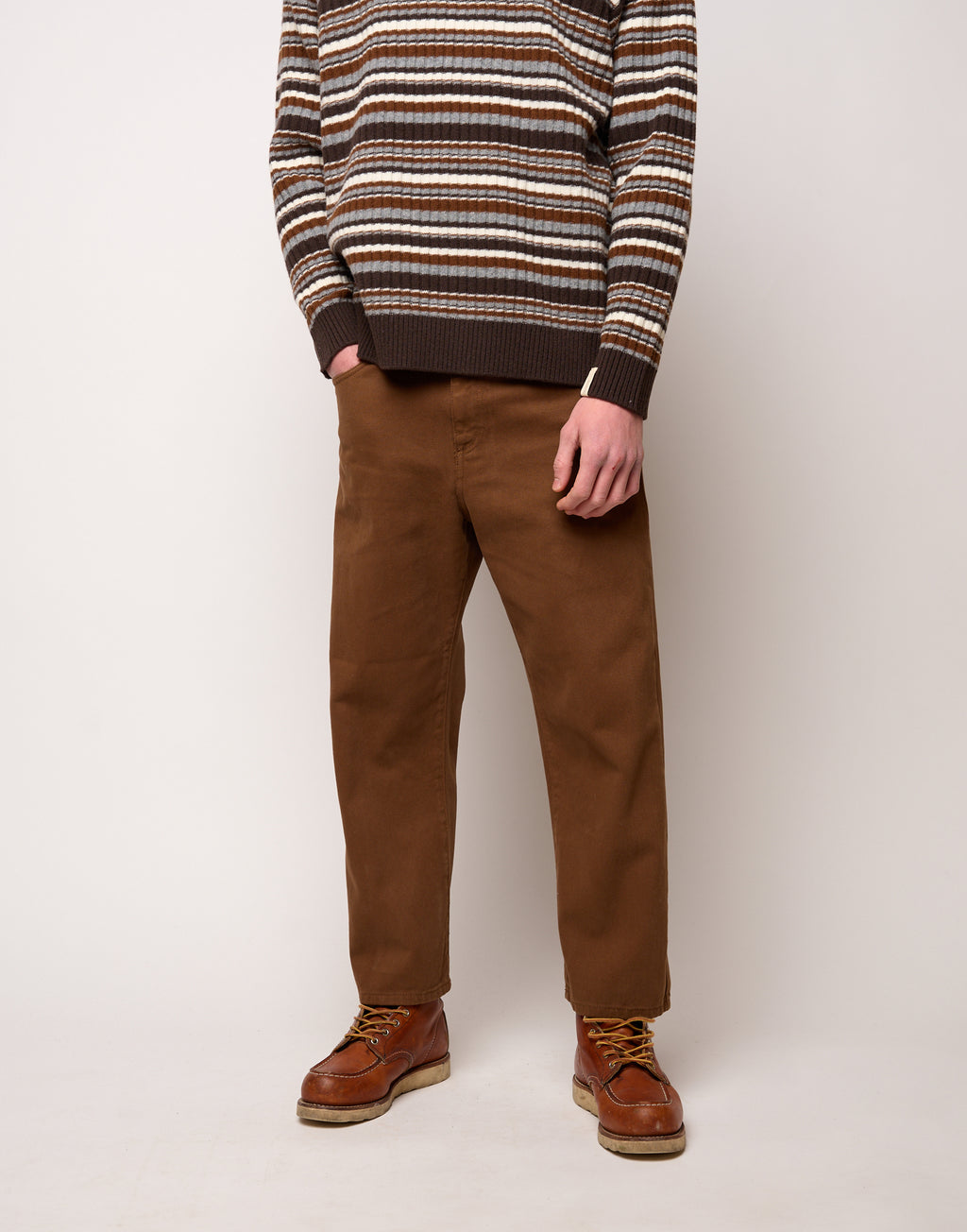 DOUUOD Pantalone Ampio Cropped Genderless in Drill di Cotone Caramello