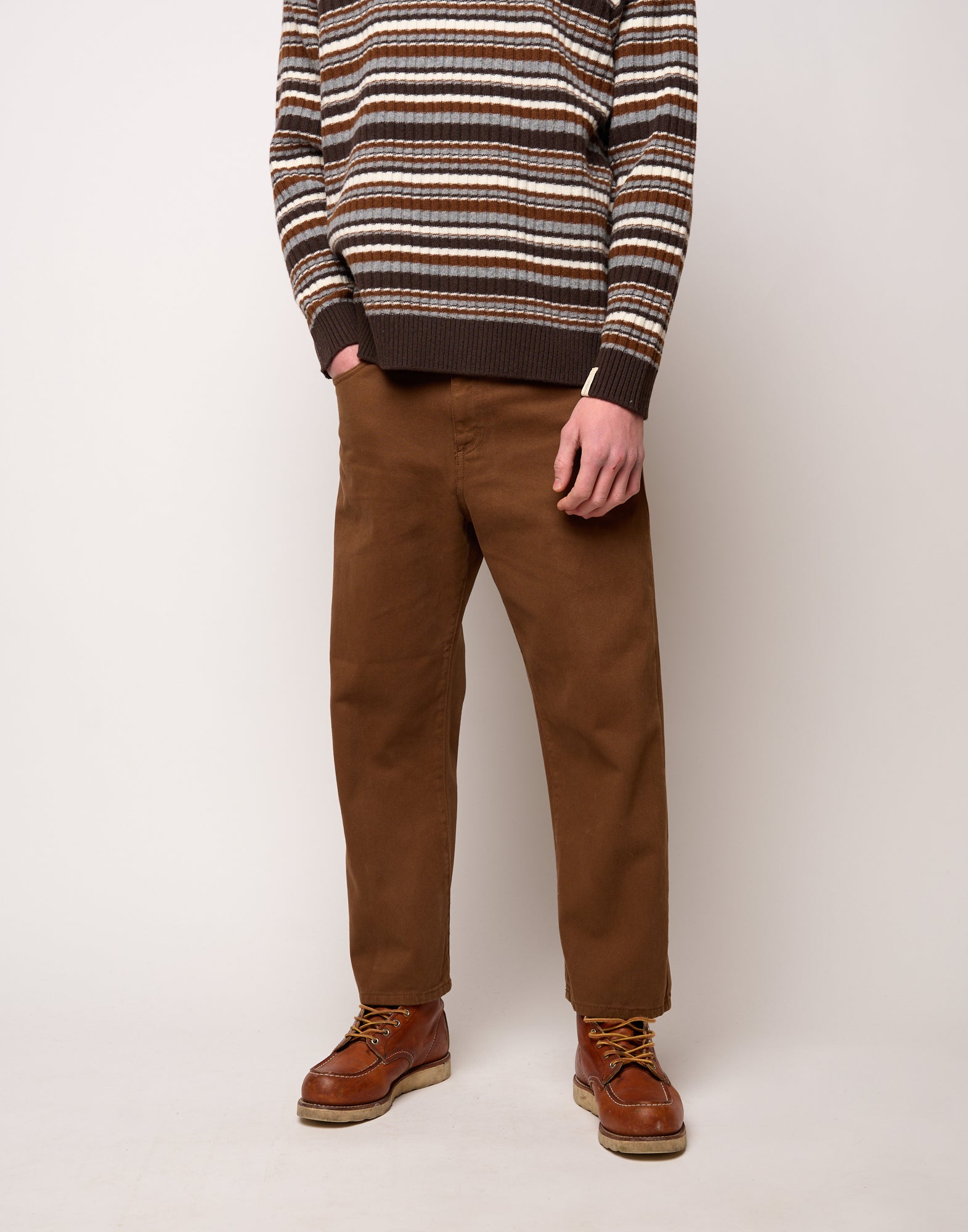 DOUUOD Pantalone Ampio Cropped Genderless in Drill di Cotone Caramello